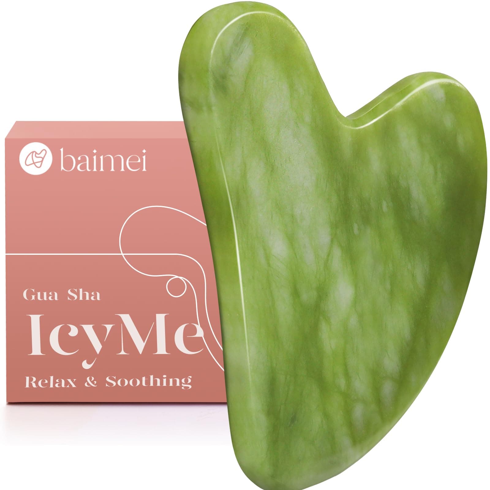 BAIMEI IcyMe Gua Sha Facial Tools Face Massager for Skin Care, Relaxation and Reduce Wrinkles Puffiness Skin Care Tools, Self Care Gift for Men Women - Xiuyan Jade Green