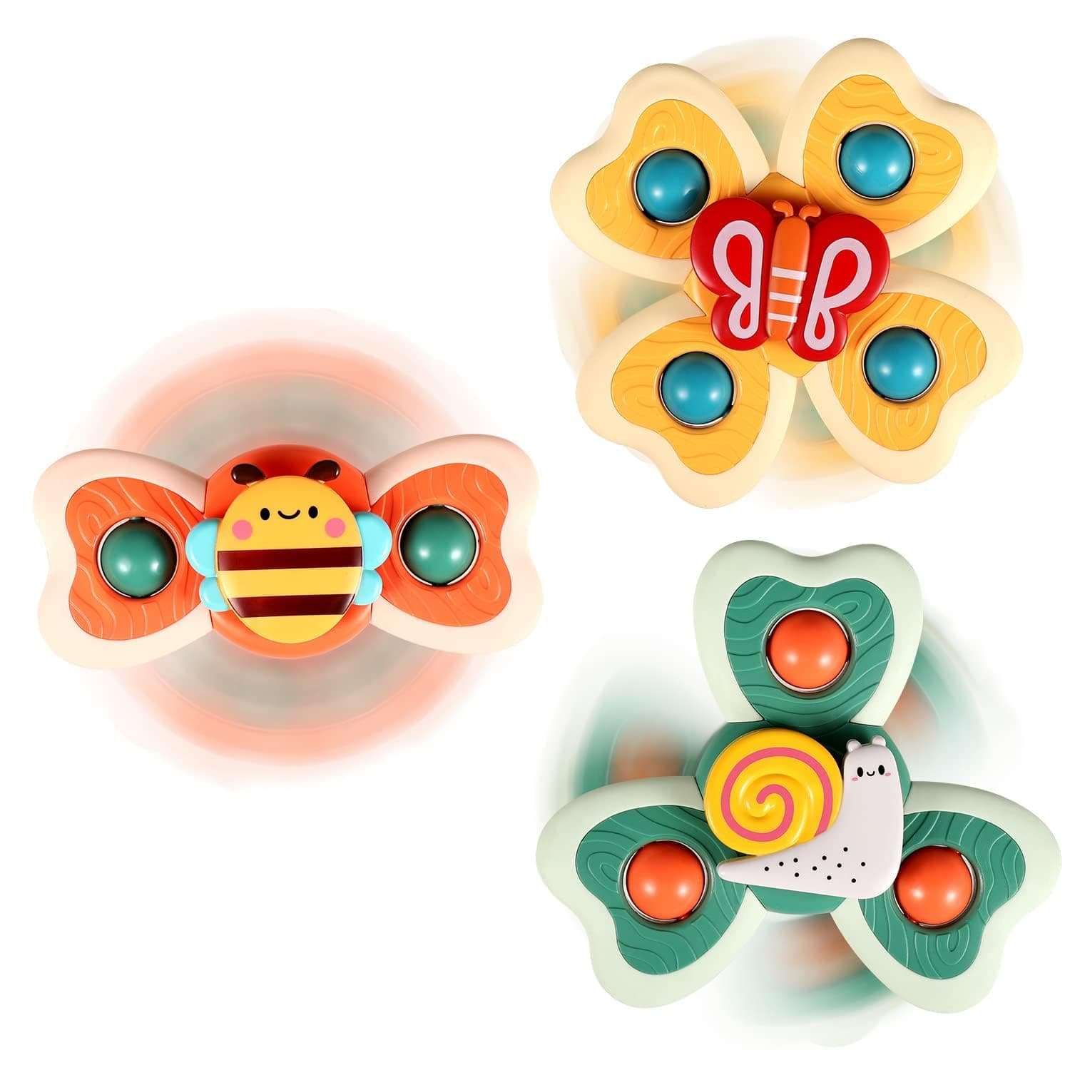ALASOU 3PCS Suction Cup Spinner Toys for 1 Year Old Boy Girl|Spinning Top Infant Sensory Toys for Toddlers|1 2 Year Old Boy Christmas Birthday Gift|Baby Bath Toy Stocking Stuffers for Kids Ages 1-3 Bee