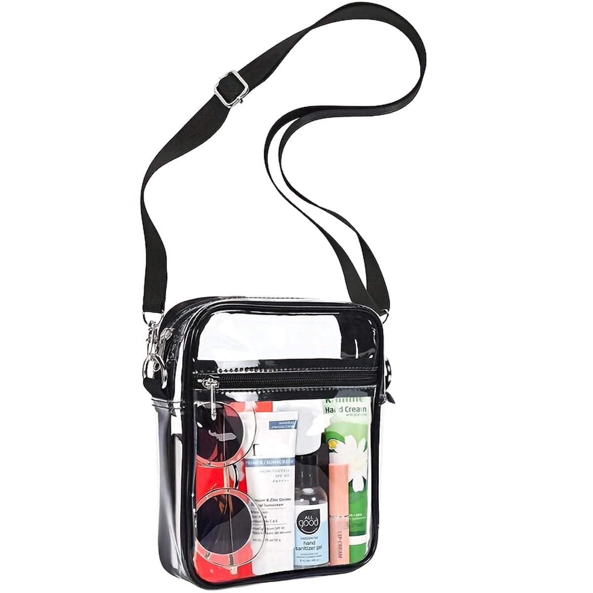 WJCD Clear Bag Stadium Approved PVC Concert Clear Purse Clear Crossbody Purse Bag clear bags for women,With front pocket Black-s