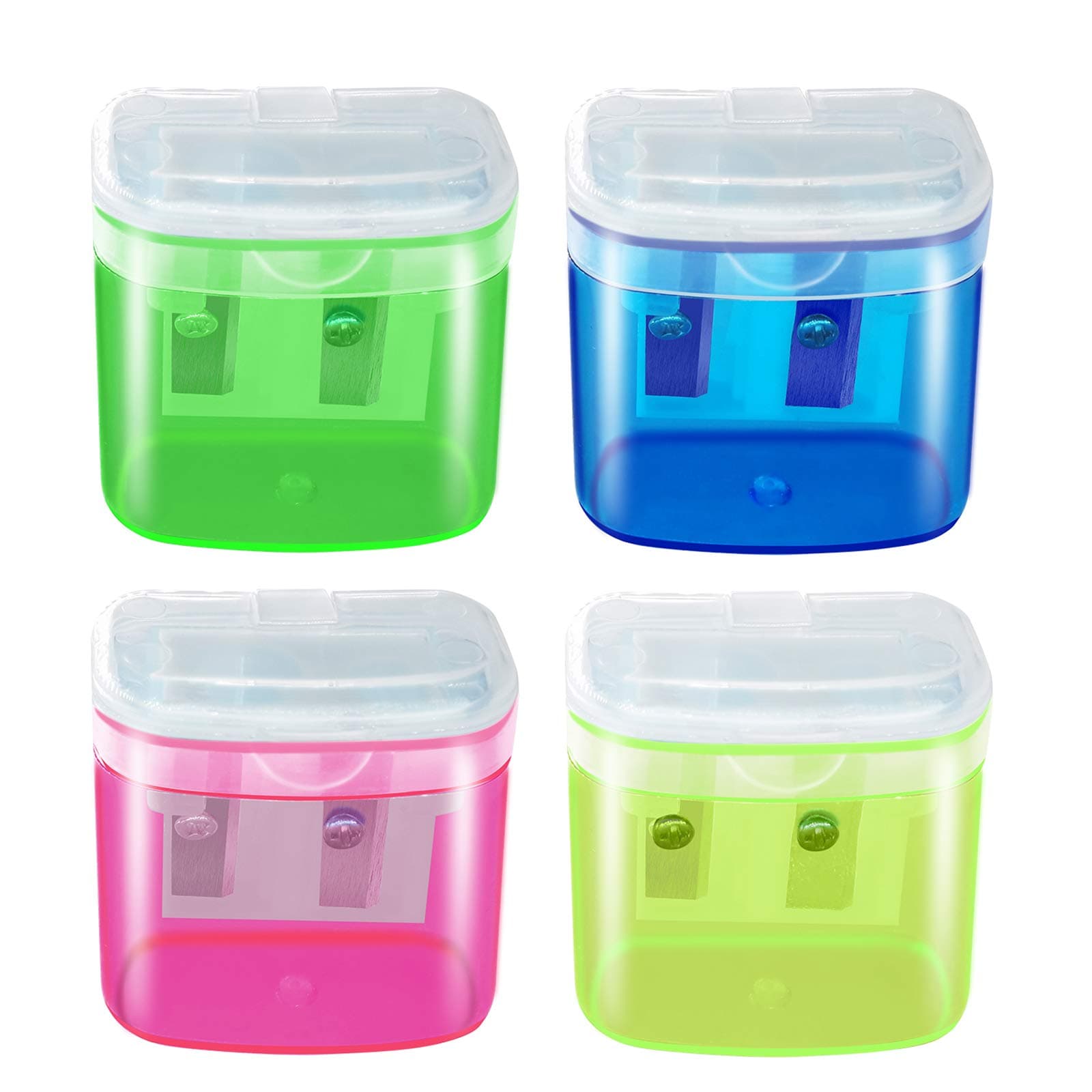 Manual Pencil Sharpeners, 4PCS Colorful AK1980 Compact Dual Holes Sharpener with Lid for Kids & Adults, Portable Pencil Sharpener for Travel School Office and Art Room