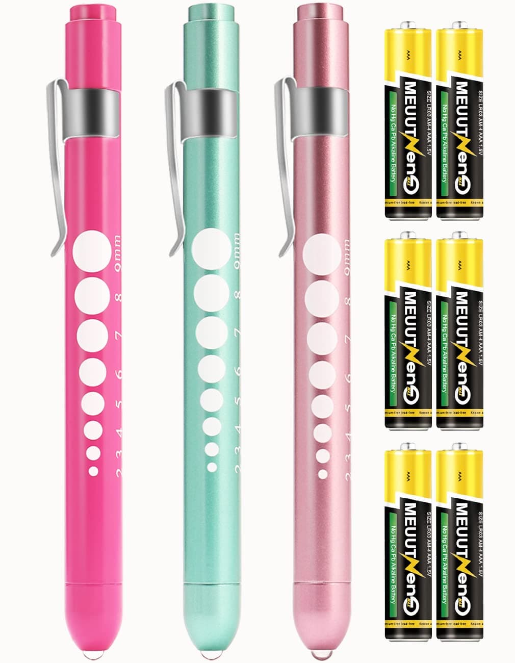 MEUUT 3 Pack Pen Lights for Nurses with 6 Batteries – Medical Penlights Nurse Accessories for Work, Perfect Nursing Student Essentials Medical Supplies for Nurses Doctors EMT Trauma Pink+Light Pink+Matcha green