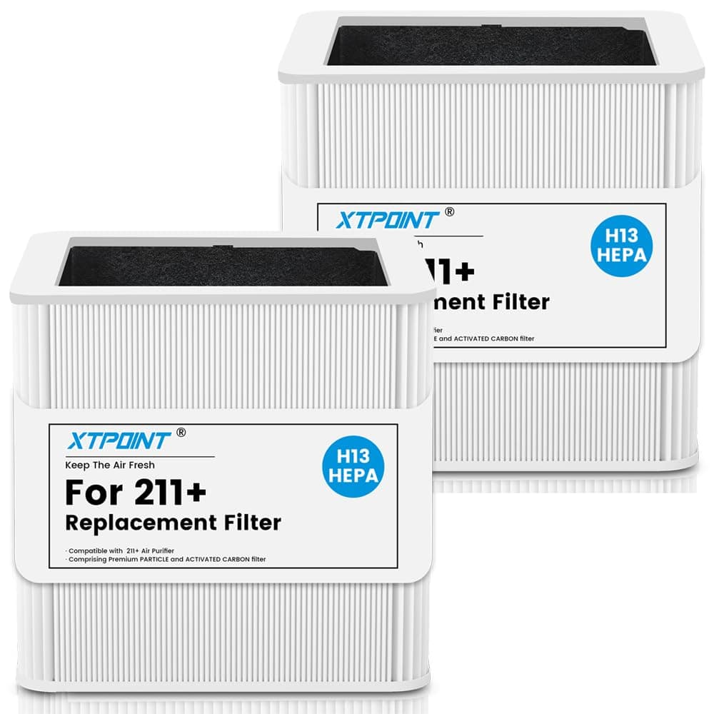 211+ Replacement Filter Compatible with Blue Pure Blue Pure 211+ Air Cleaner Purifier Series, 2 Stage Filtration System of H13 True and Activated Carbon Filter, 2 Pack White-2P