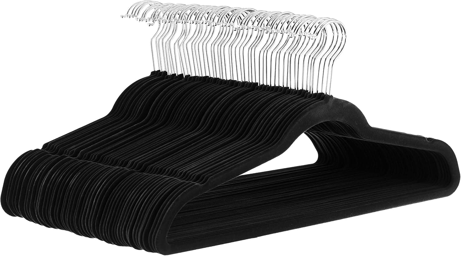 Amazon Basics Slim Velvet, Non-Slip Suit Clothes Hangers, Pack of 30, Black Black Pack of 30