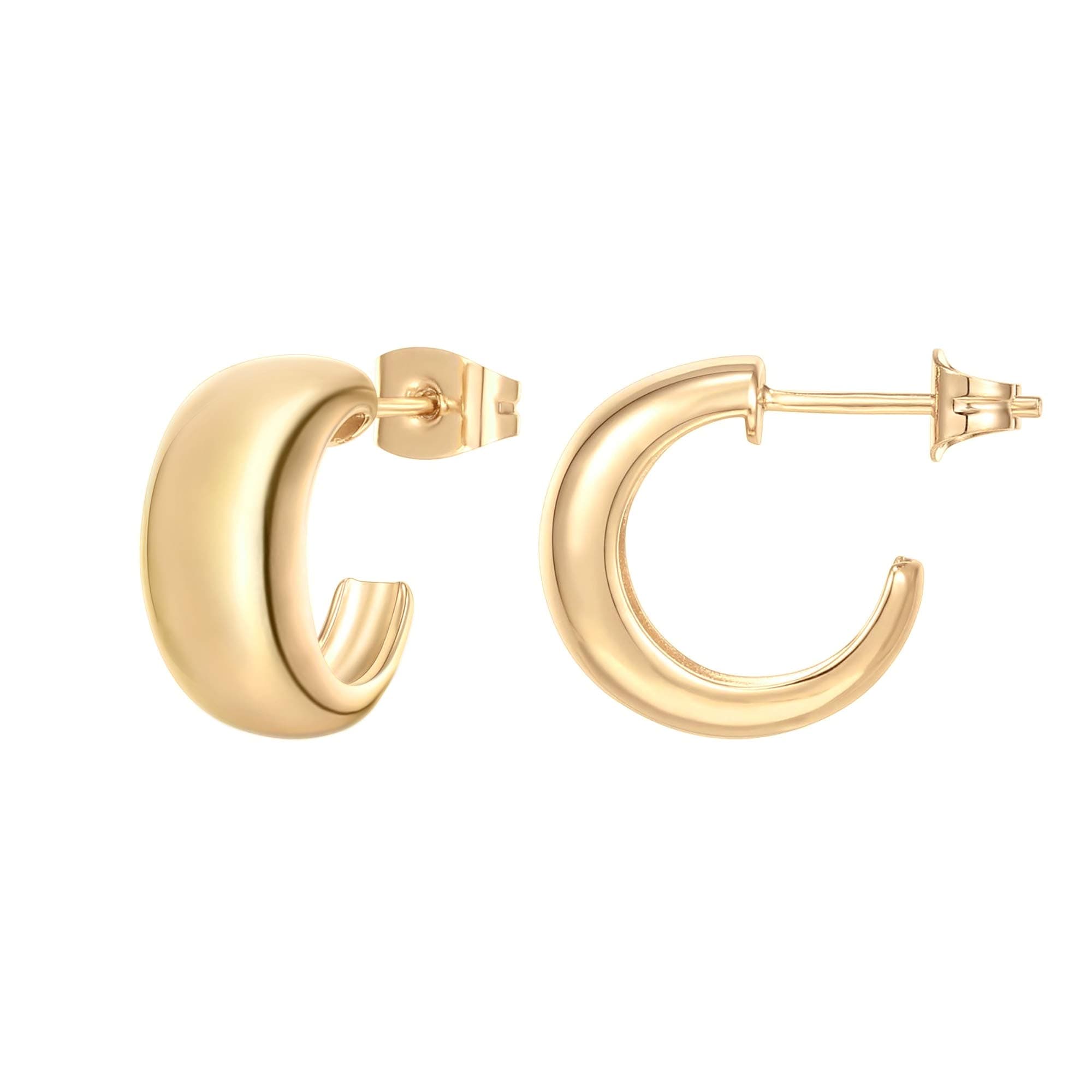 PAVOI 14K Gold Plated Thick Dome Huggie Earrings for Women - 925 Sterling Silver Posts Small Wide Round Hoop Earrings Yellow Gold 14k gold plated