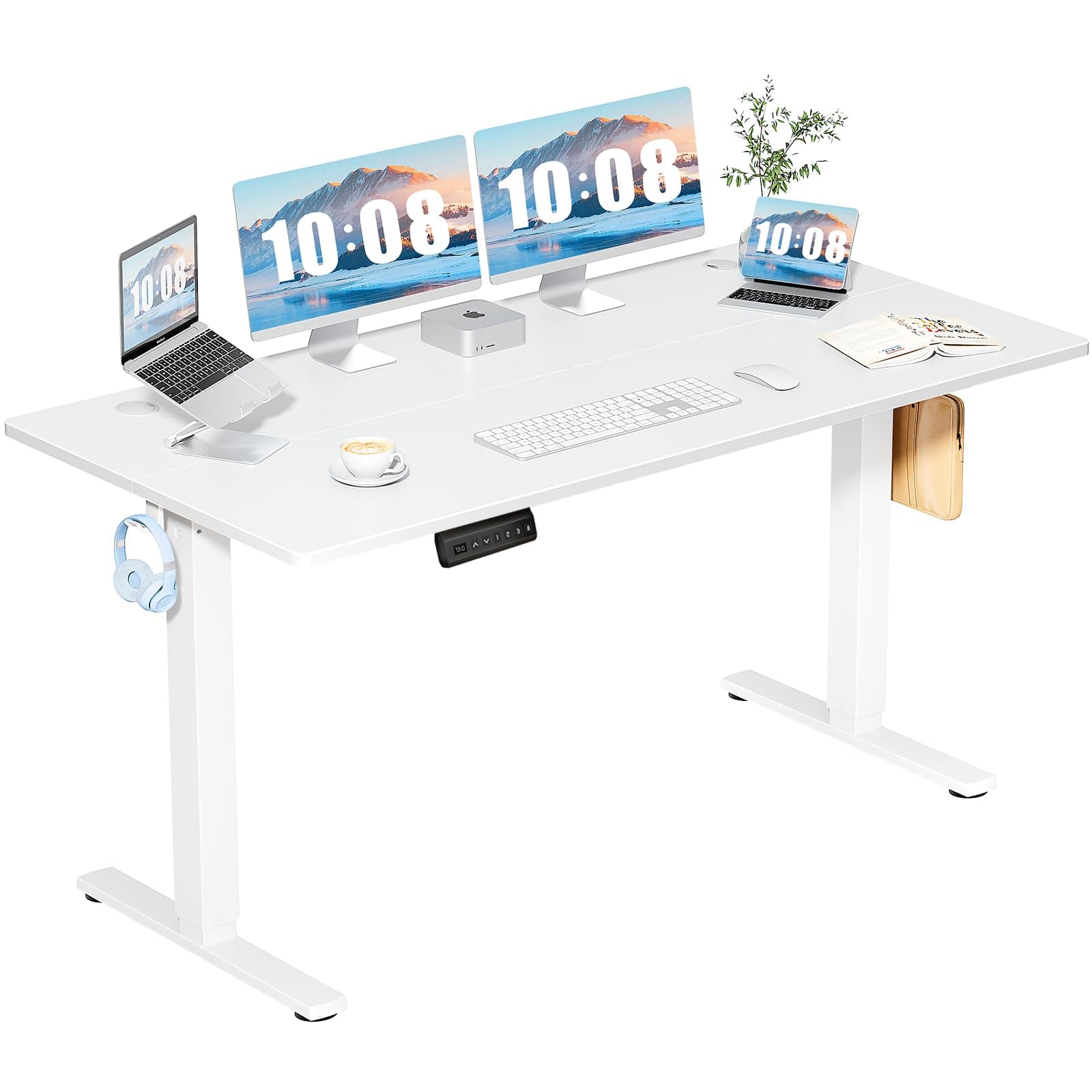 DUMOS DUMOS 63 Inch Electric Standing Desk Height Adjustable, Sit to Stand Computer Workstations Large Work PC Table Home Office Writing Gaming Desks with Memory Presets for Walking Pad, Bedroom, White White 63-Inch
