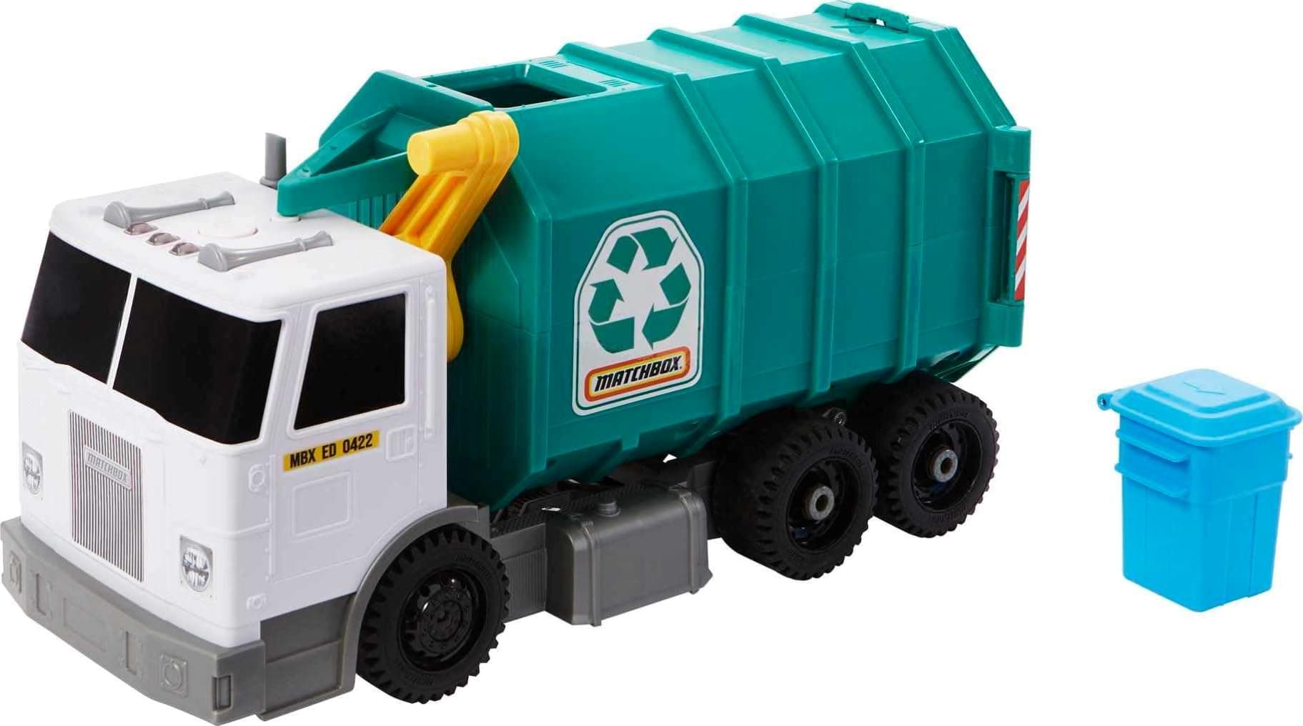 Matchbox 15-inch Recycling Truck, Lights & Sounds, Toy Cards for Kids Made from 80% ISCC-Certified Plastic Recycling Truck – with Bio-Circular Plastic