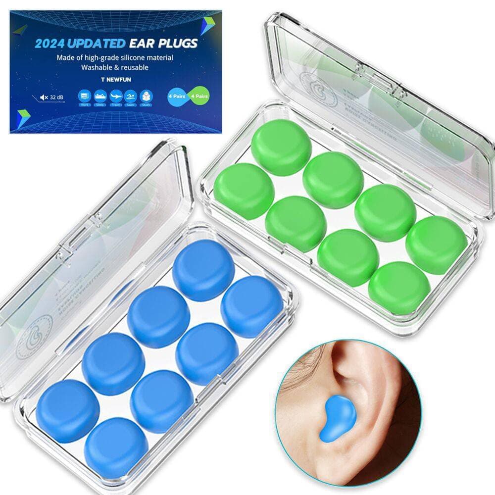 Silicone Ear Plugs for Sleeping Swimming,Reusable Moldable Noise Cancelling Earplugs for Shooting Range, Swimmers, Snoring, Airplanes, Travel, Work, Studying, (16-Pillows) Blue + Green 4 Pair (2 Packs)