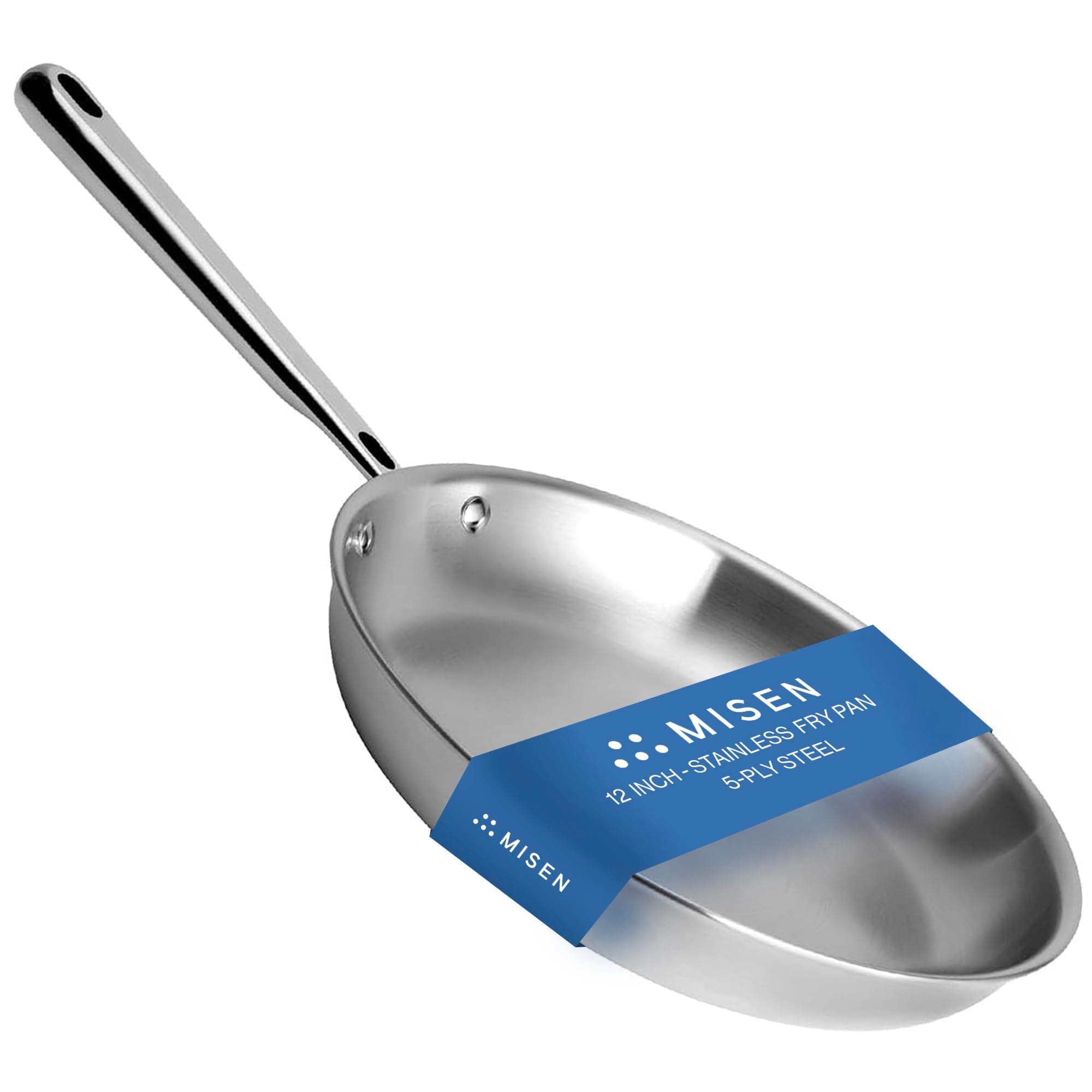 Misen 5-Ply Stainless Steel 12" Frying Pan - Professional Cookware for Induction, Gas and Electric - Dishwasher Safe, Oven Safe to 800°F - Durable, Versatile, Even Heating 12 Inch