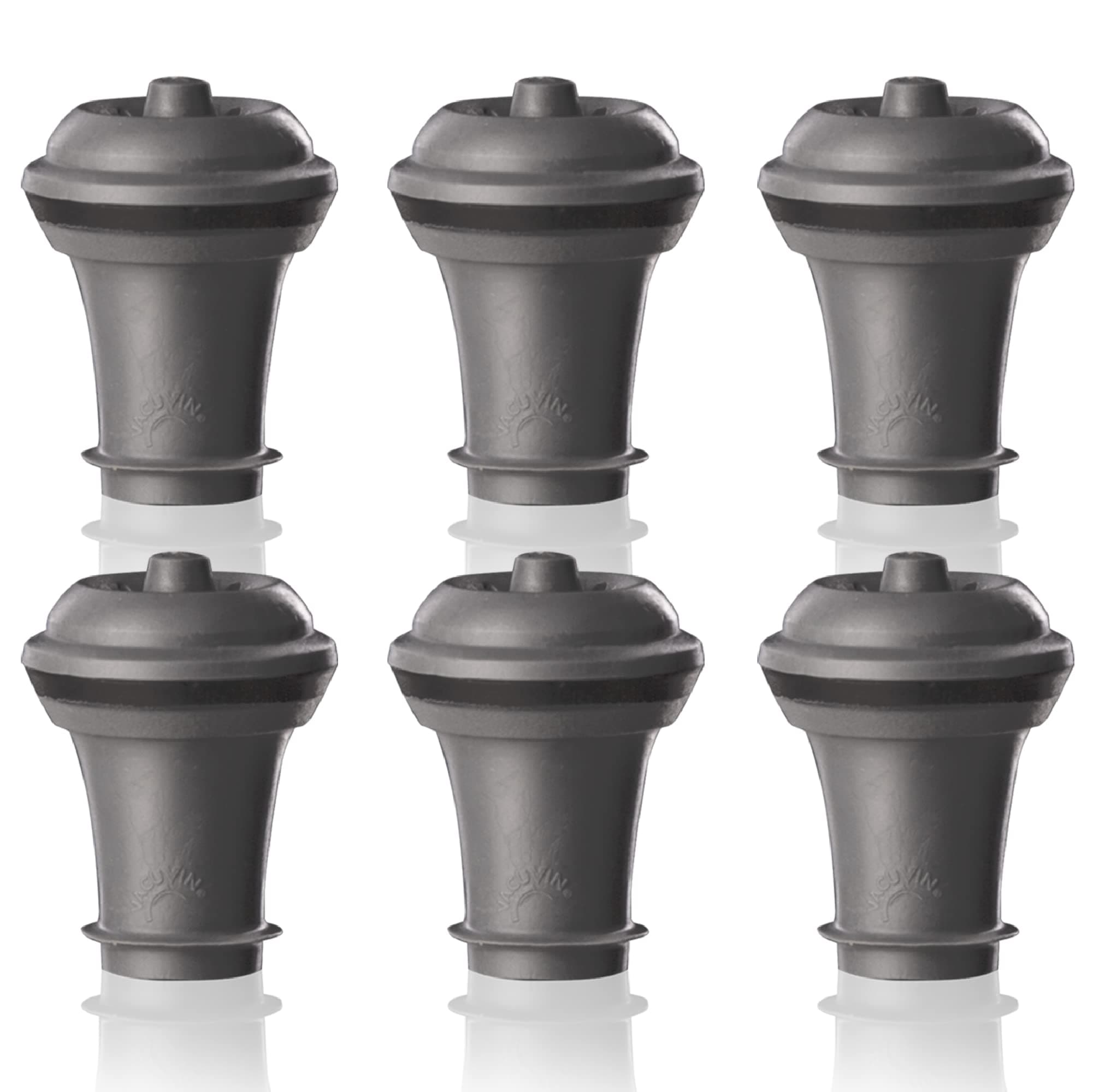 Vacu Vin Wine Saver Vacuum Stoppers – Set of 6 – Gray – Airtight Seal for Opened Bottles – Preserves Wine Freshness Up to 10 Days – Reusable & Dishwasher Safe – For Wine Saver Pump 6 Stoppers Gray
