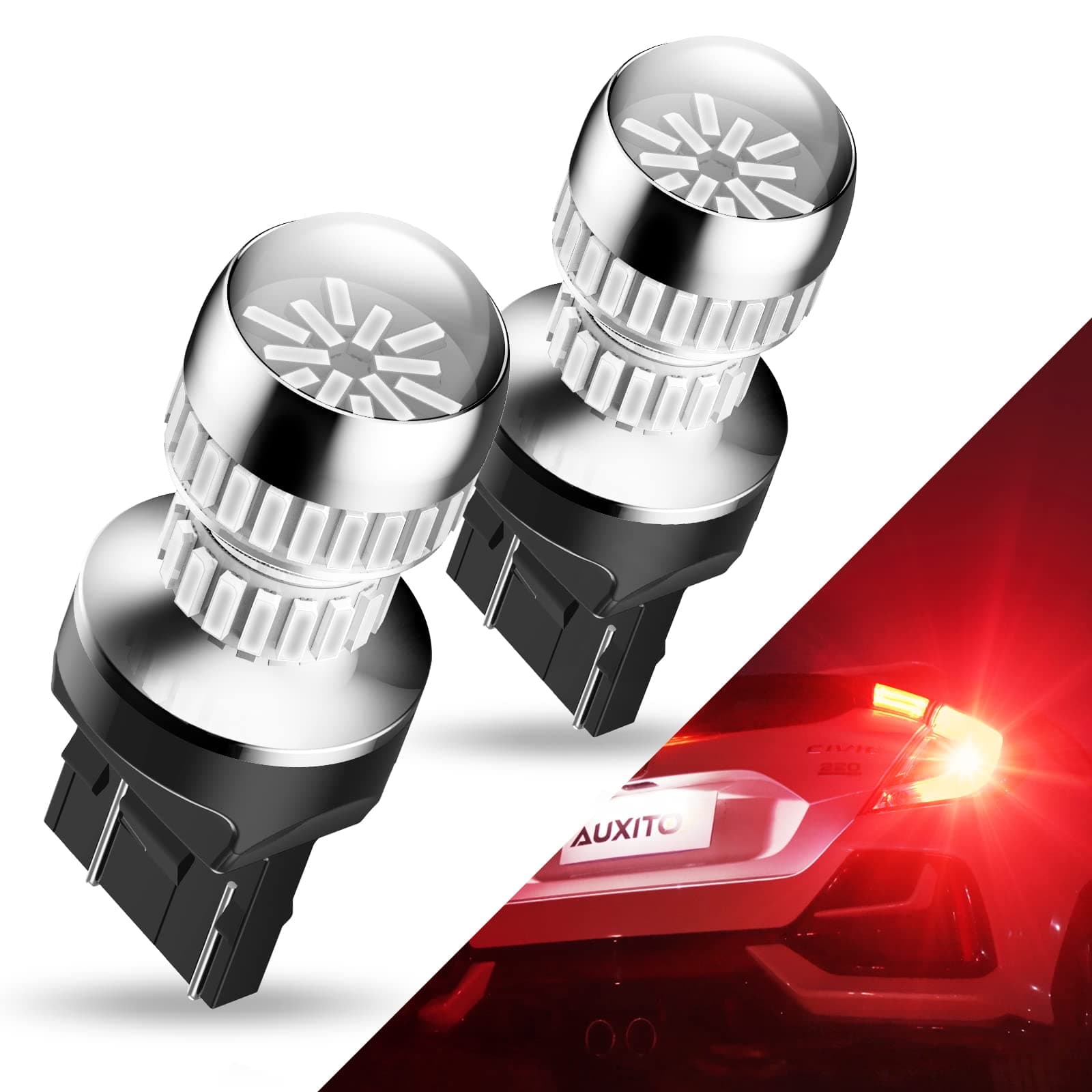 AUXITO Upgraded 7440 7443 LED Bulb Red for Tail Lights Brake Lights, Super Bright T20 W21W 7441 7444 LED Replacement for Stop Tail Brake Signal Lights, Pack of 2 Red 7443/7440
