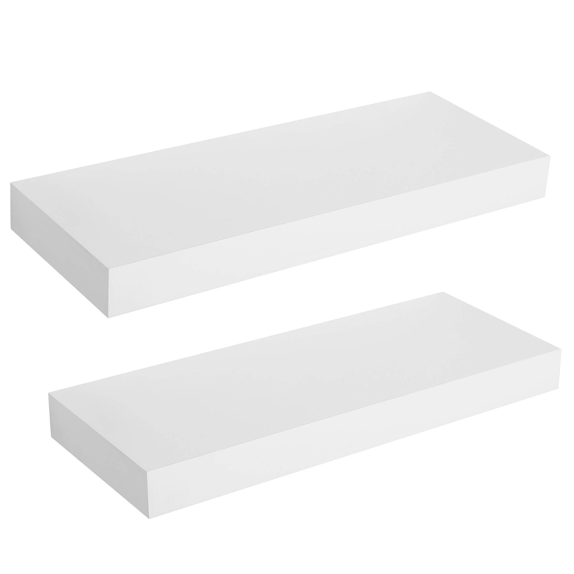 SONGMICS Floating Wall Shelf 15.7 Inches, Set of 2, with Metal Bracket for Easy Installation, Display Trinkets, Picture Frames, Potted Plants, in The Living Room, Entryway, Bedroom, White ULWS14WT-2 2 Pack White