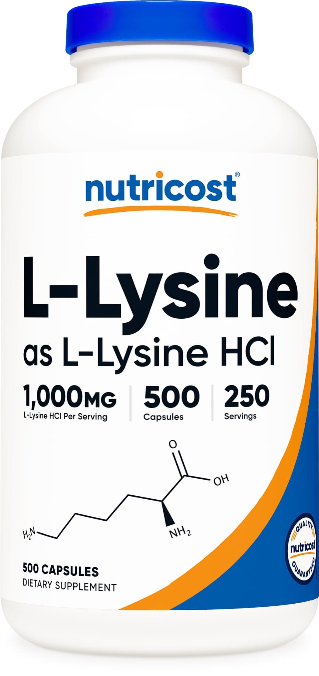 Nutricost L-Lysine 1000mg Per Serving, 250 Servings, 500 Capsules - Gluten Free, Non-GMO, 500mg Per Capsule 500 Count (Pack of 1)