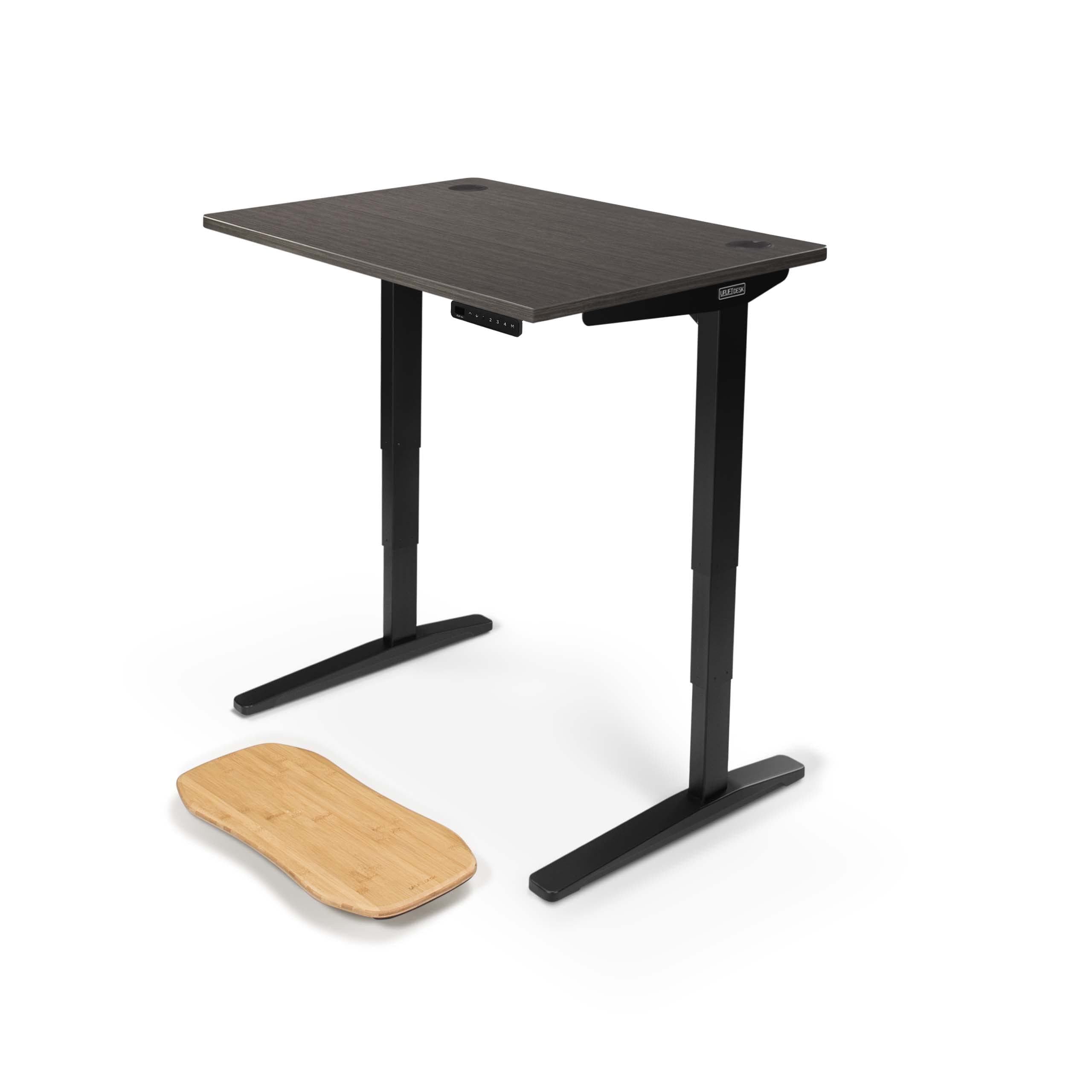 UPLIFTDESK V2 2-Leg Ash Gray Laminate Wood Standing Desk – Adjustable Height, Advanced 1-Touch Memory Keypad, Under Desk Cable Management, Wire Grommets & Rocker Board (Black-Frame, 42 x 30 inch) 42" x 30" Ash Gray Lam Desktop / Black Frame