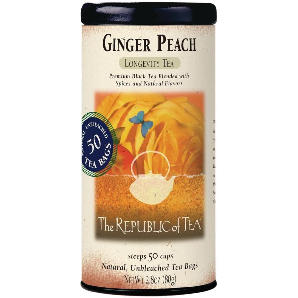 The Republic of Tea Ginger Peach Black Tea, Caffeinated, 50 Count 50 Count (Pack of 1)