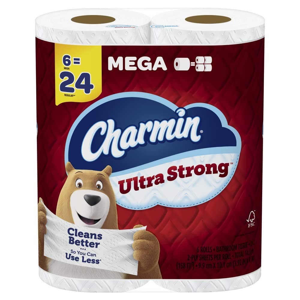 Charmin Ultra Strong Toilet Paper, 6 Mega Rolls = 24 Regular Rolls Mega 242 sheet (Pack of 6)