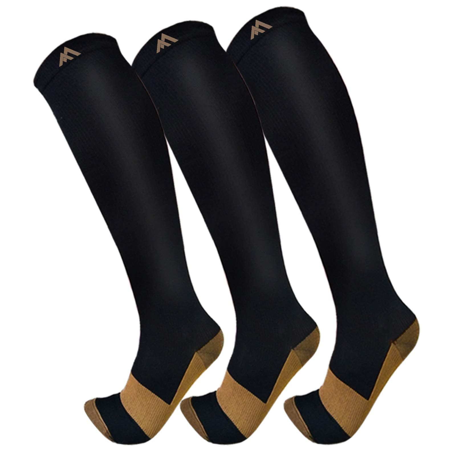 FuelMeFoot 3 Pack Copper Compression Socks - Compression Socks Women & Men Circulation - Best for Medical,Running,Athletic Large-X-Large 00 Black