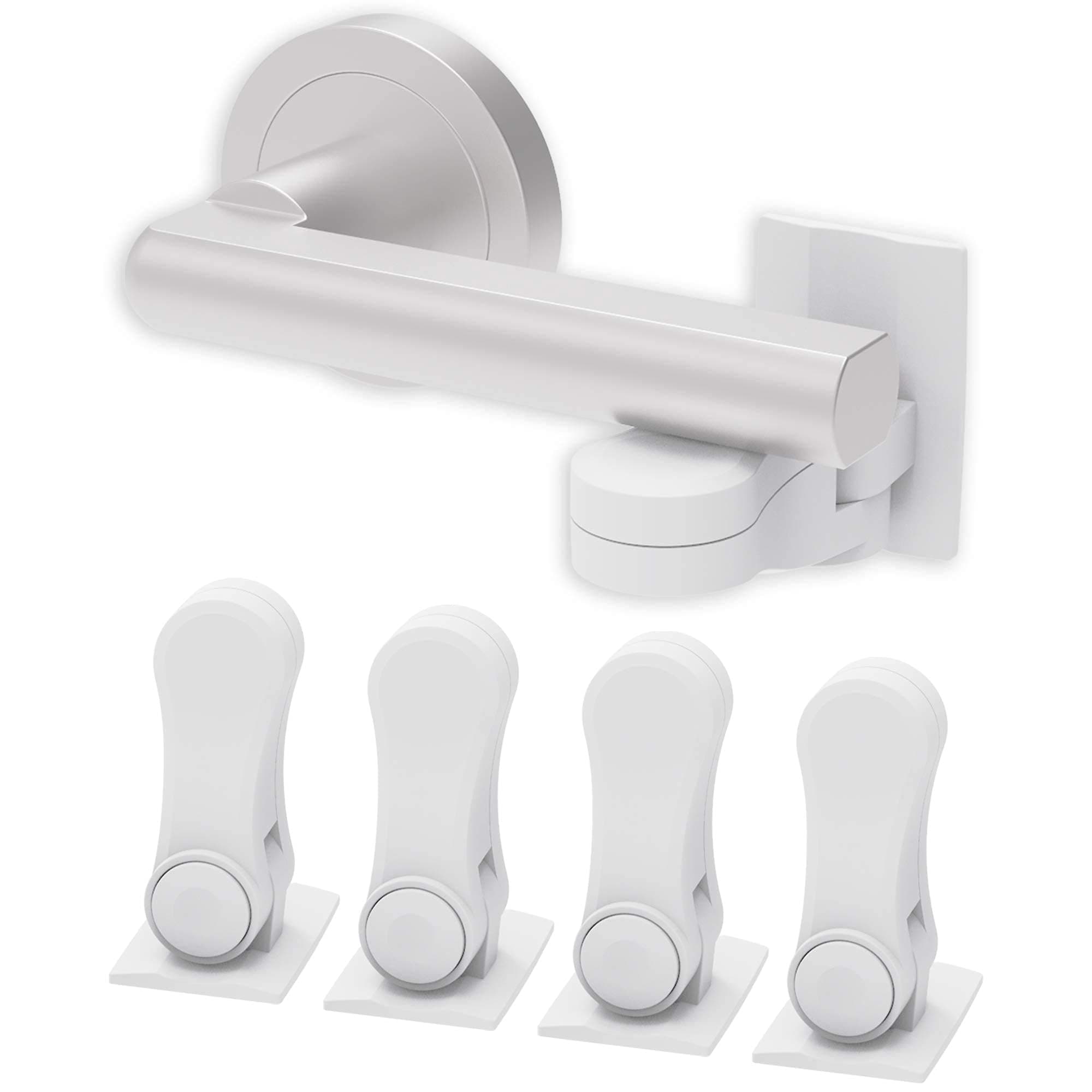 Inaya Child Proof Door Lever Lock (4-Pack) - Door Handle Lock - 3M Adhesive - Minimalist Design - No Drilling Child Safety Door Handle Locks One Side 4 Count (Pack of 1)