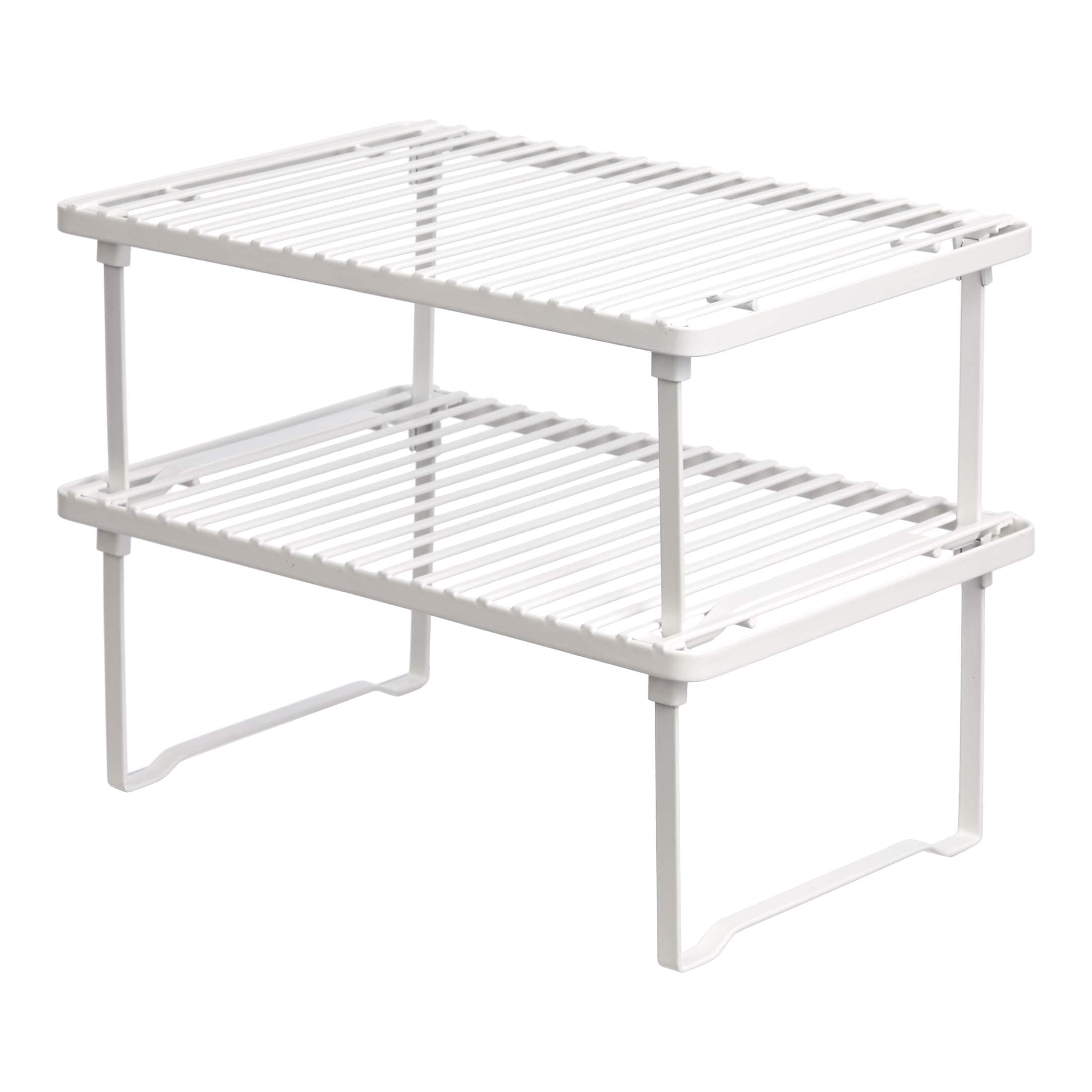 Amazon Basics Stackable Metal Kitchen Storage Shelves for Dishes, 12.5" L x 8" D x 4.5" H, Set of 2, White