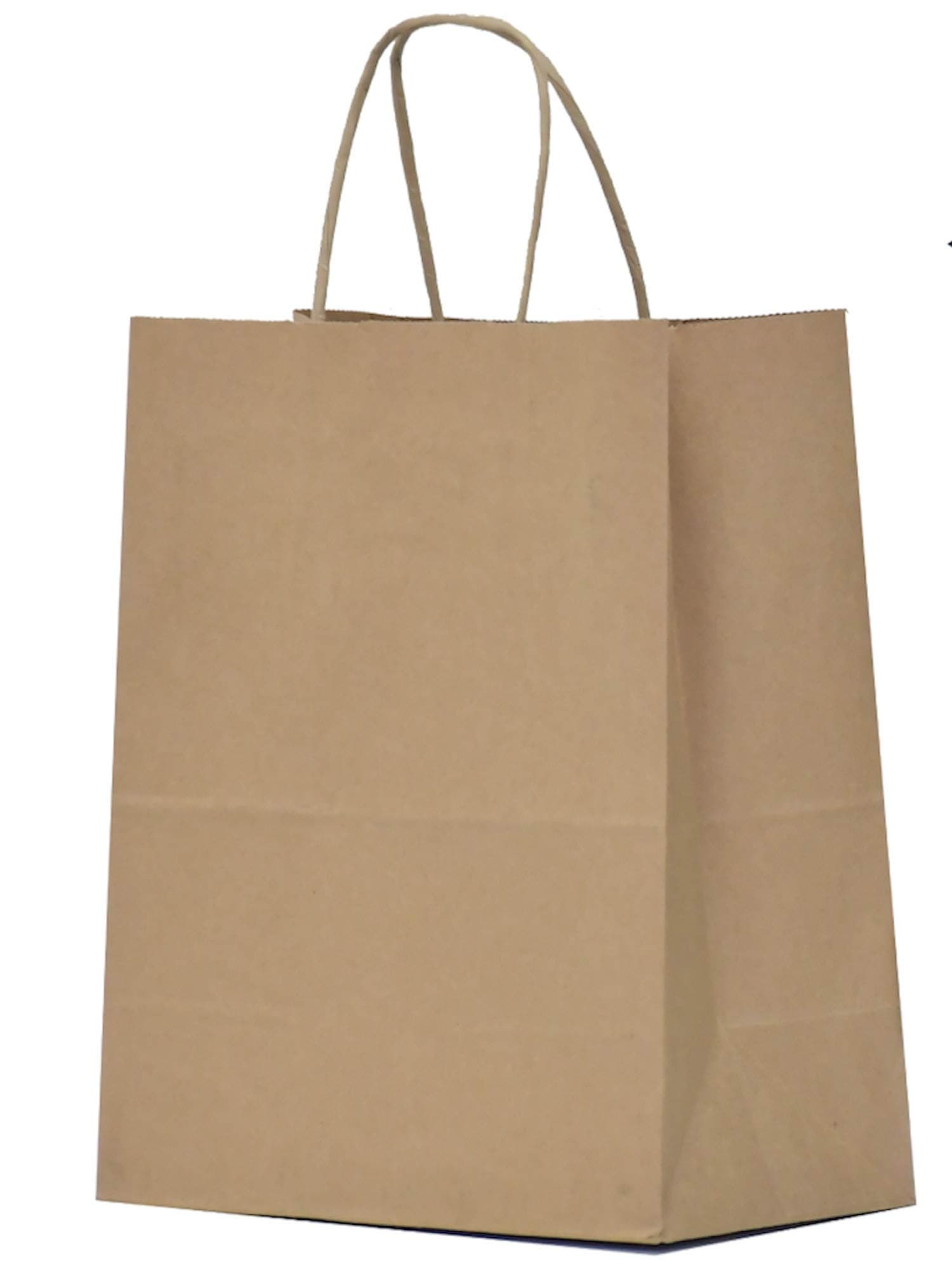 Qutuus Kraft Paper Gift Bags with Handles 8x4.5x10 25Pcs Brown Gift Bags Bulk Medium Size Small Business Bags, Party Bags, Retail Kraft Shopping Bags Brown 8x4.5x10 Inch (Pack of 25)