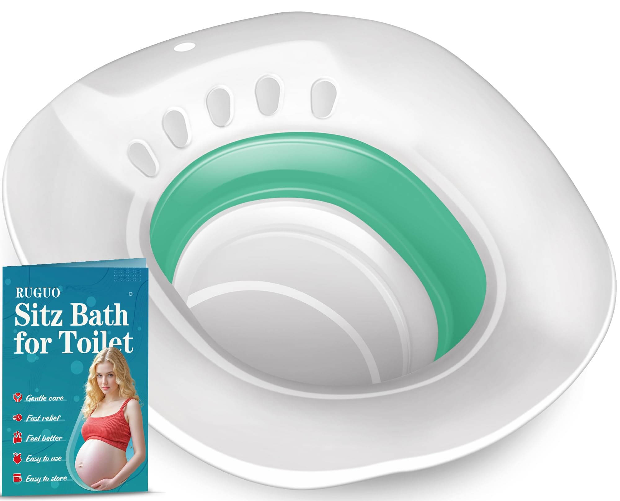 RUGUO Sitz Bath for Toilet Seat - Yoni Steam Seat - Sitz Bath for Hemorrhoids and Postpartum Care - Portable Bidet BPA Free - Foldable Basin for Epsom Salt Soak - Green