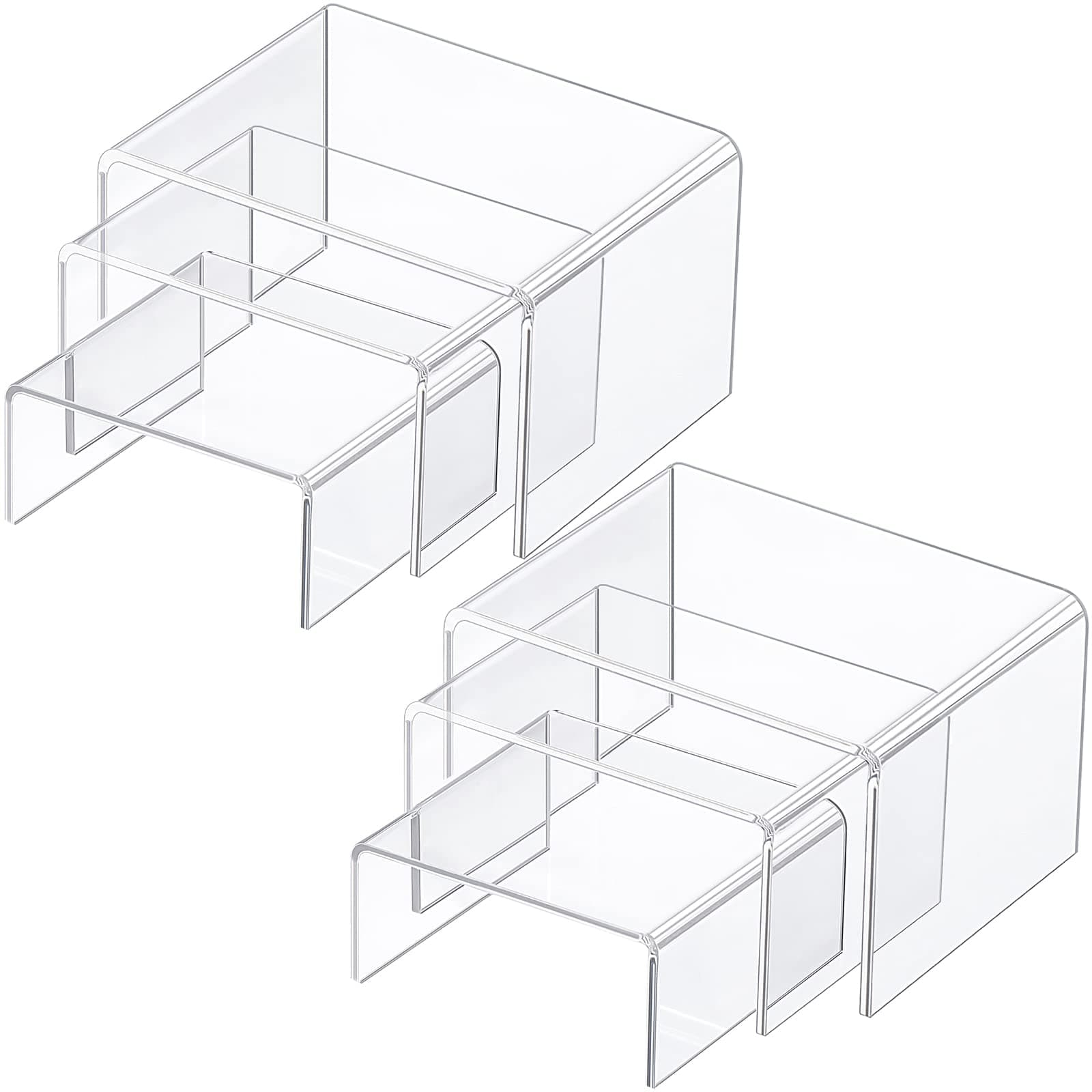 Chuangdi 2 Sets Acrylic Display Risers, Product Stand, Jewelry Display Riser Shelf Showcase Fixtures for Dessert Cupcake Candy Figure Treat Action Showcase(Clear,Small Set) Clear Small Set
