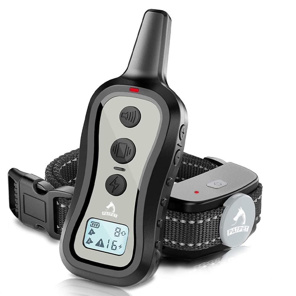 PATPET Dog Training Collar Shock Collar with Remote - 3 Training Modes, Beep, Vibration and Shock, Up to 1000 ft Remote Range, Rainproof for Small Medium Large Dogs Light grey 1 Collar