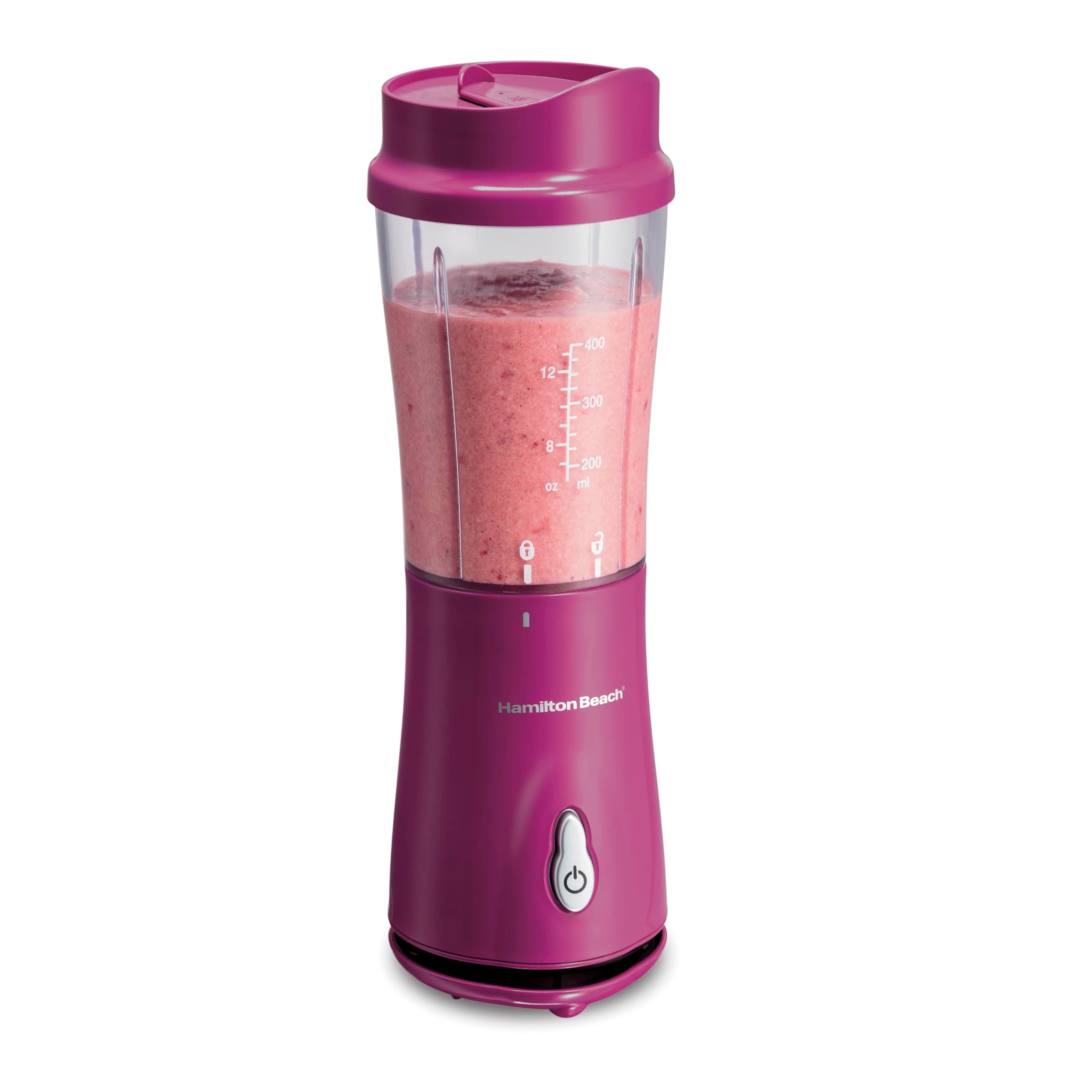 Hamilton Beach Portable Blender for Shakes and Smoothies, 14 Oz BPA Free Travel Cup & Lid, Durable Stainless Steel Blades, Personal Smoothie Blender, Raspberry, 51131G 14 oz. BPA-free travel jar Raspberry