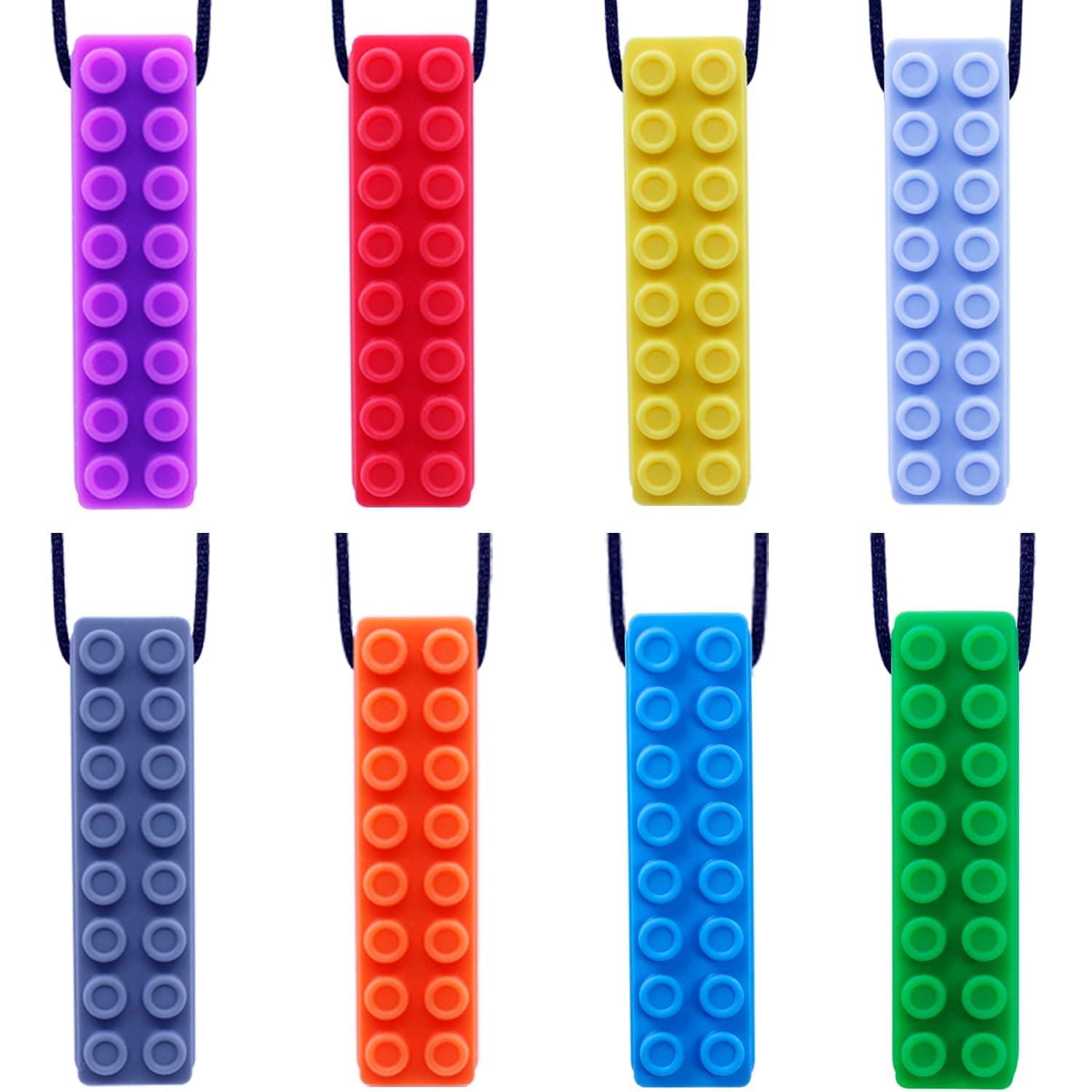 Chew Necklace by GNAWRISHING - 8-Pack (Building Block)- for Autistic, ADHD, SPD, Oral Motor Children, Kids (Tough, Long-Lasting)