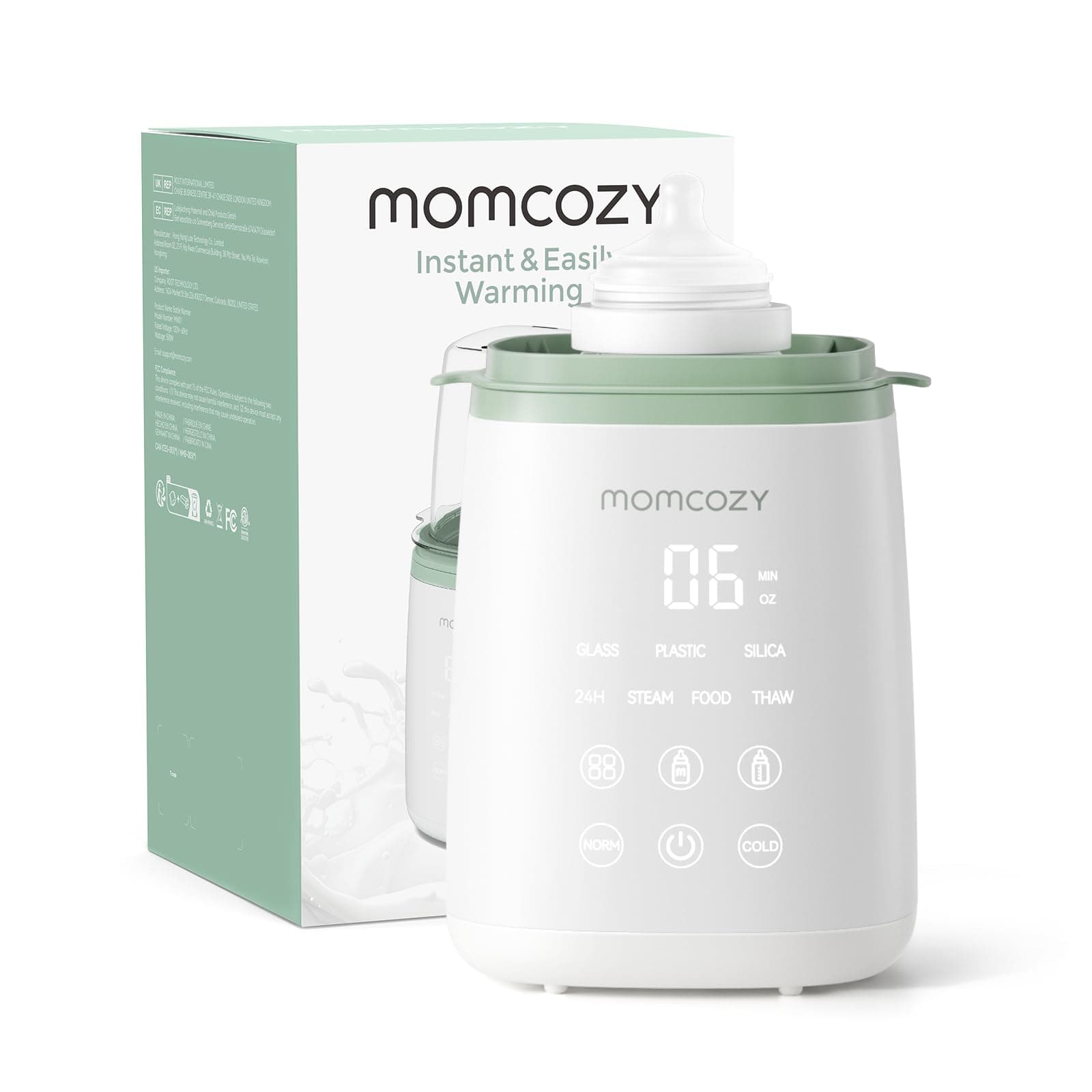Momcozy Bottle Warmer, Fast Bottle Warmers for All Bottles with Timer, Accurate Temperature Control and Automatic Shut-Off, Multifunctional Bottle Warmer for Breastmilk Green+White