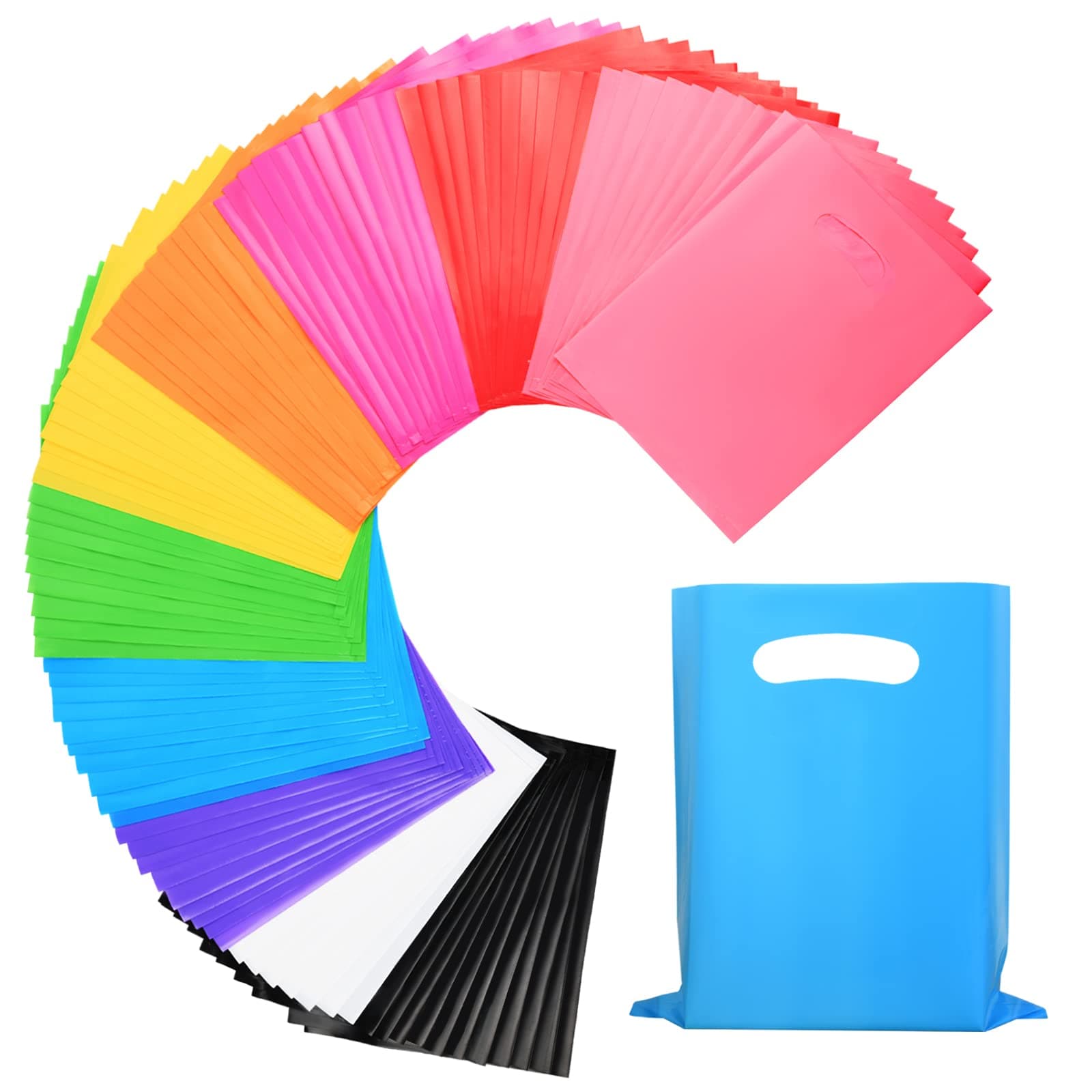Umikk 100 Pcs Small Plastic Gift Bags, 6"x8" Party Bags for Kids Birthday, Small Plastic Bags with Handles, Party Favor Bags for Easter, Christmas, Valentine's, Craft Show, Wedding, 10 Color Solid color 1 Count (Pack of 100)