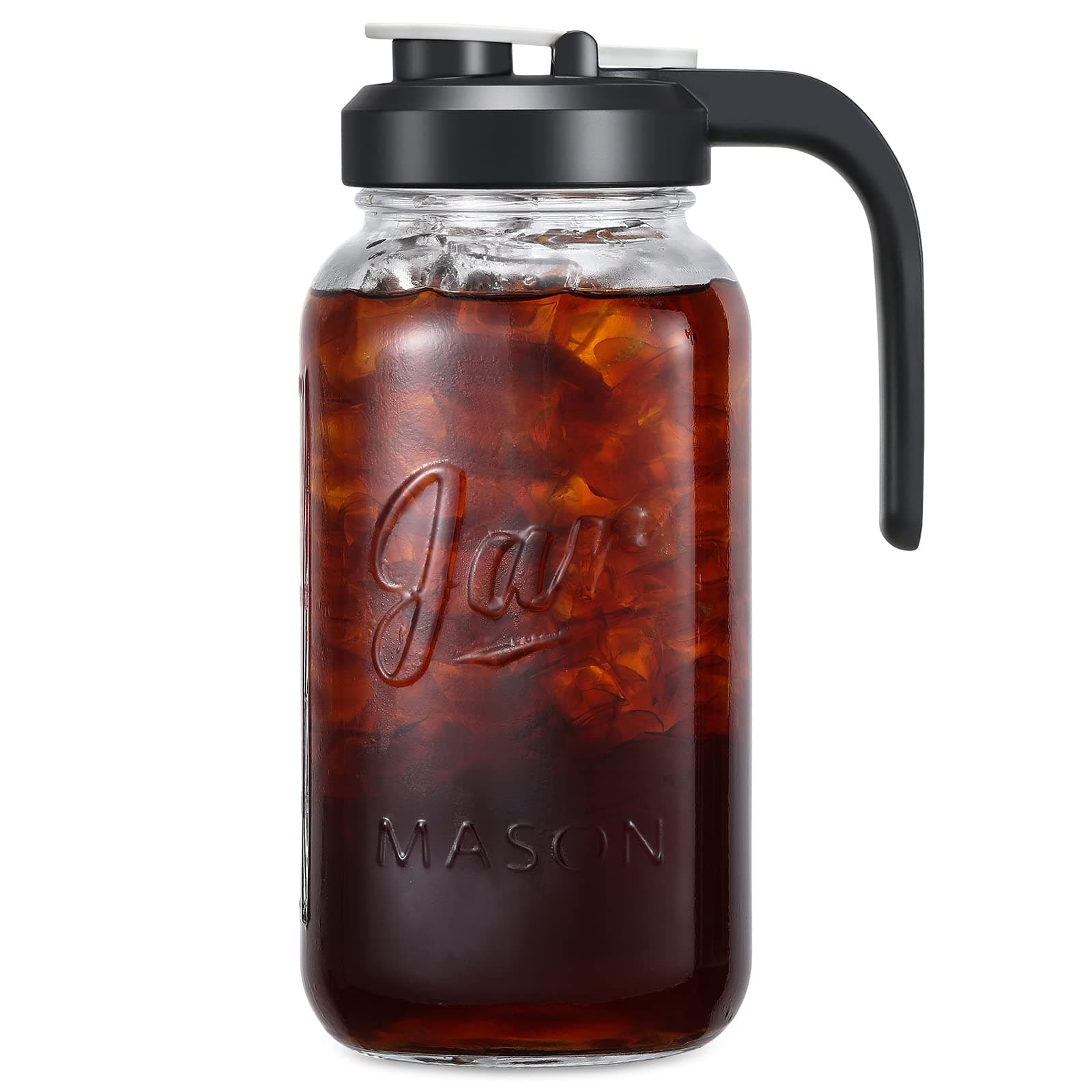 AOZITA 64 oz Glass Pitcher with Lid - 2 Quart Mason Jar Pitcher with Filter Lid, Wide Mouth Jar Leak-proof Water Jug, Heavy Duty Glass Container for Water, Juice, Milk, Tea, Iced Coffee, and Drinks 1