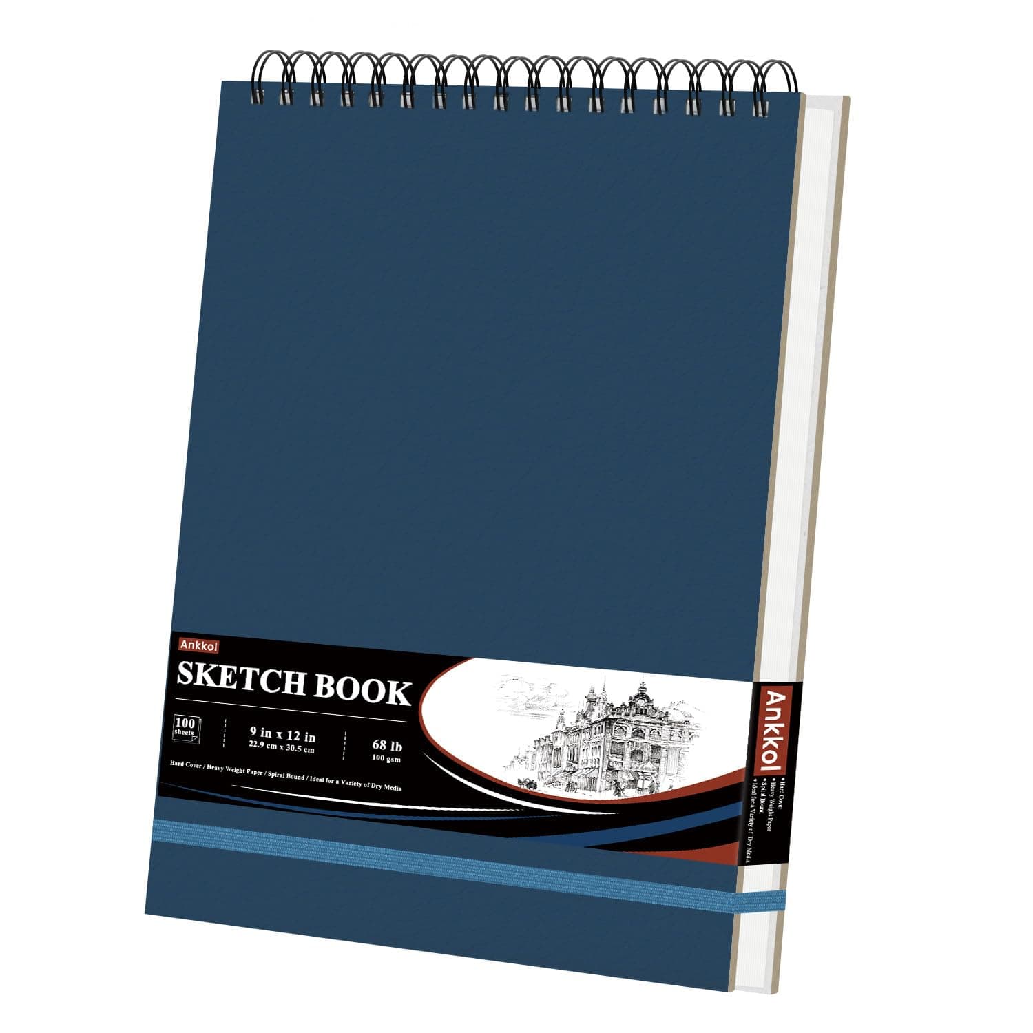 9" x 12" Sketch Book, Hardcover Sketchbook, Top Spiral Bound Sketch Pad, 100 Sheets (68lb/100gsm) Drawing Paper Pad, Art Supplies for Adults for Kids Drawing Notebook. Blue 9"x12" - 1 Pack