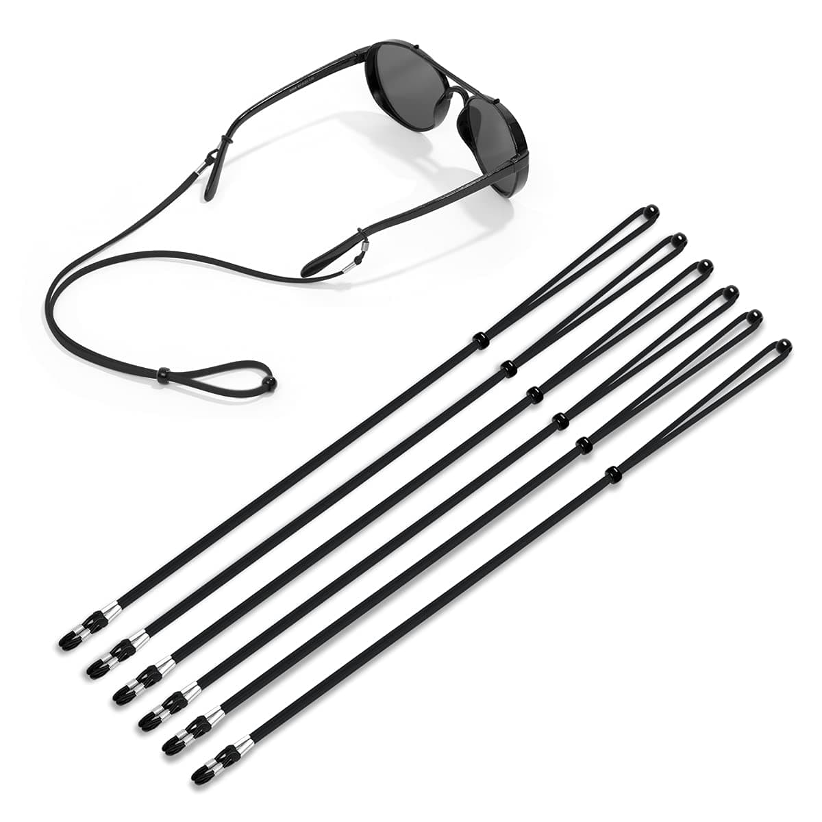 Glasses Strap(6 PCS) Sports Eyeglass Strap,Adjustable Sunglasses Lanyard Neck Holders Cord Retainer for Men Women 6 Pack-black