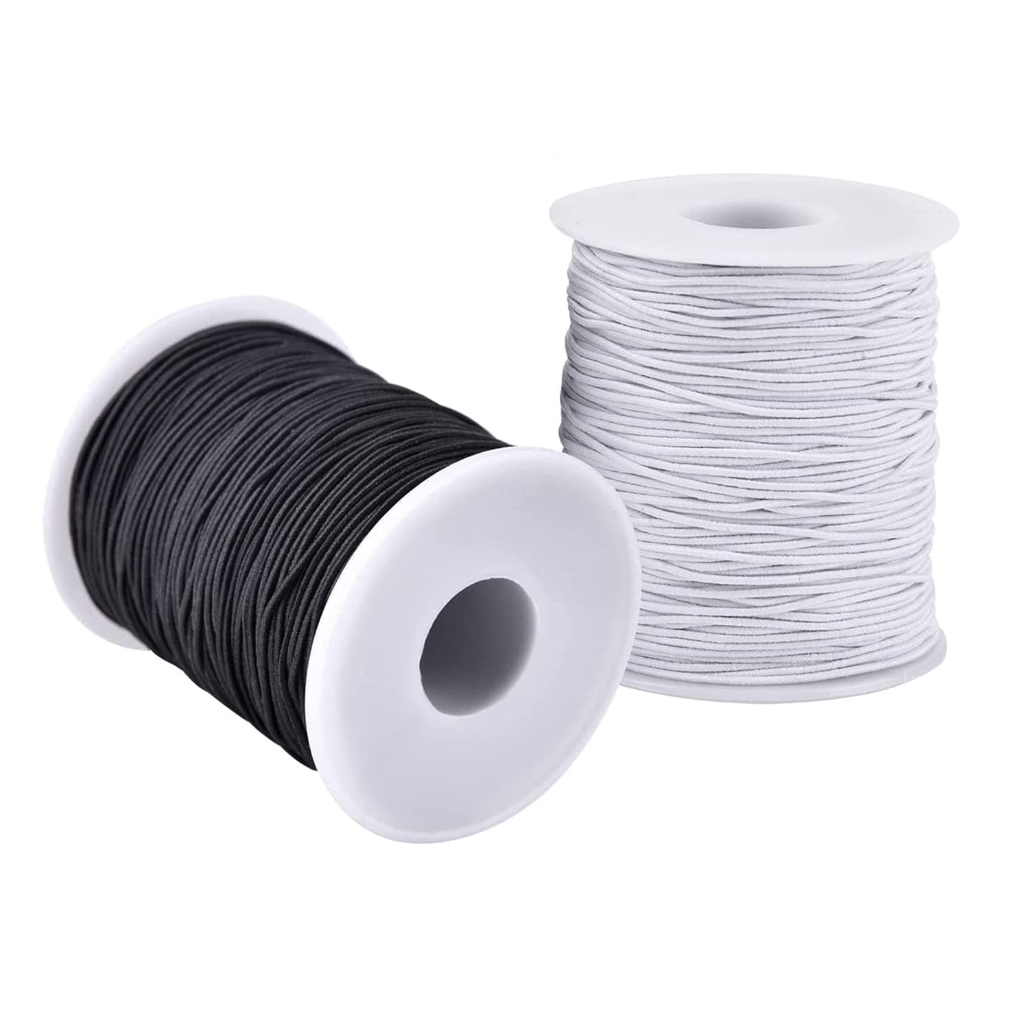 Elastic String for Bracelets, 2 Rolls 1 mm Sturdy Stretchy Elastic Cord for Jewelry Making, Necklaces, Beading Black and White Black+White