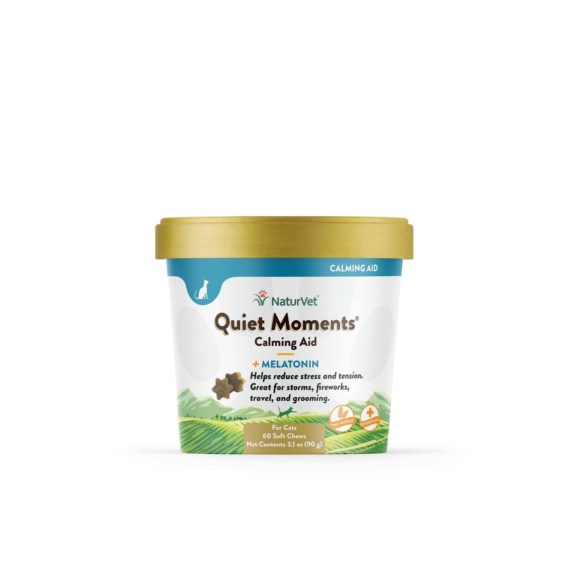NaturVet –Quiet Moments Calming Aid for Cats Plus Melatonin – 60 Soft Chews – Helps Reduce Stress & Promote Relaxation – Great for Storms, Fireworks, Travel & Grooming 60 Soft Chews Quiet Moments