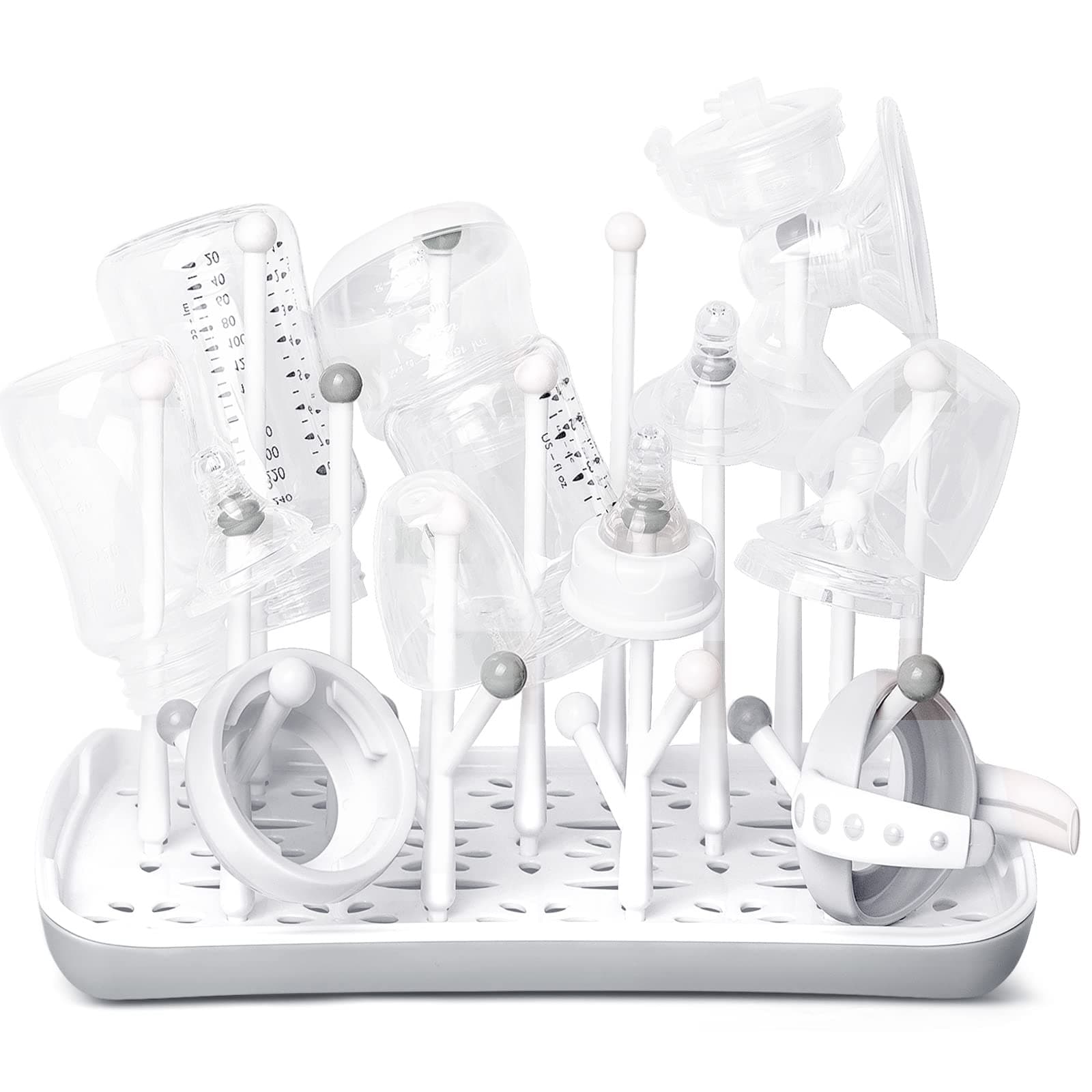 Baby Bottle Drying Rack with Tray, Termichy High Capacity Bottle Dryer Holder for Bottles, Teats, Cups, Pump Parts and Accessories, Gray T -Gray Countertop Style