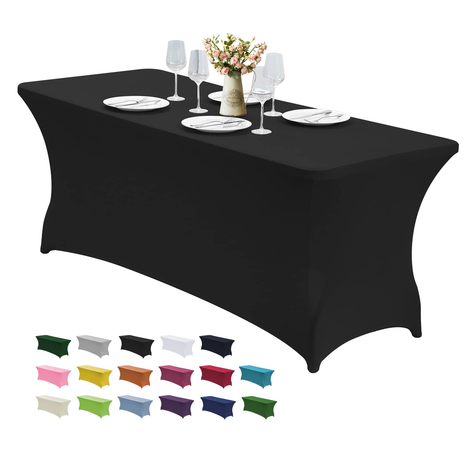 CWK 6FT Waterproof Stretch Spandex Table Cover for Rectangular Tables - Elastic Fitted Tablecloth for Folding Tables,Wrinkle Resistant Table Cloth for Parties, Weddings, Banquets & Events (Black) Black 72" x 30" (Rectangular)