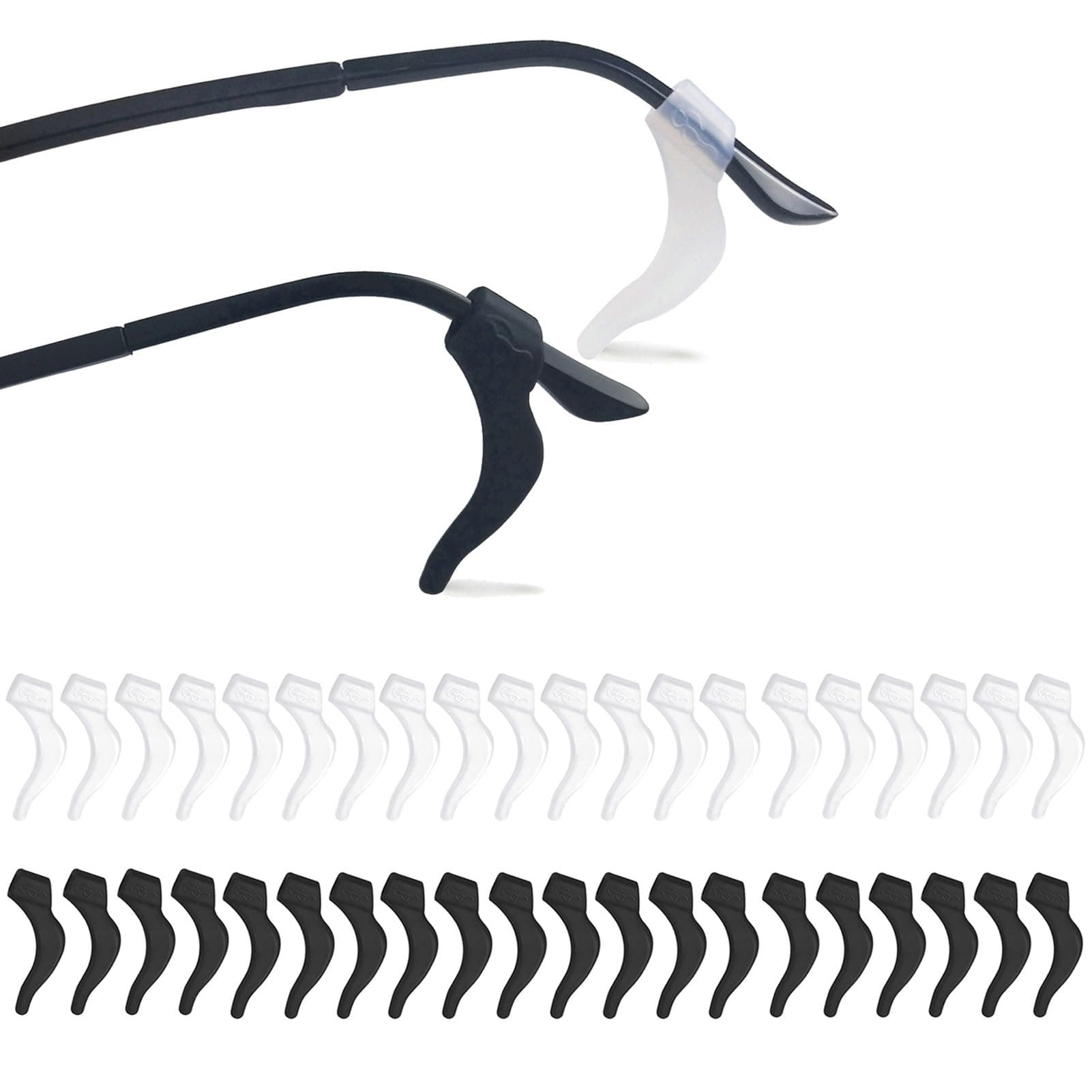 YINGFENG 20Pairs Glasses Anti-slip Silicone Ear Clip, Glasses Holder With Storage Box, Safety Eyewear Retainers, Eyeglass Ear Grips for for Sports Glass Sunglasses Reading (10 Black 10 white) Black White