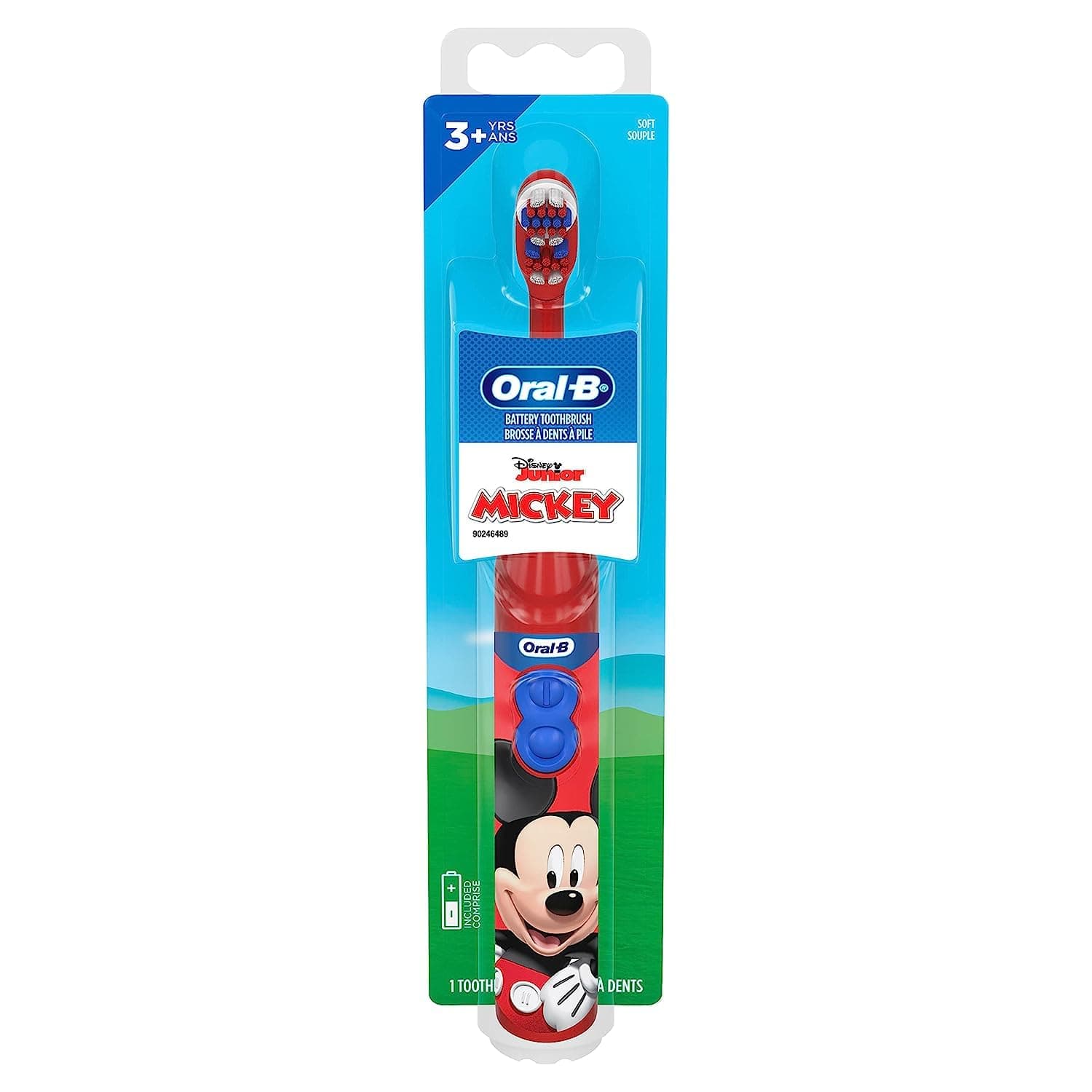 Oral-B Kid's Battery Toothbrush Featuring Disney's Mickey Mouse, Soft Bristles, for Kids 3+ Red 1 Count (Pack of 1)