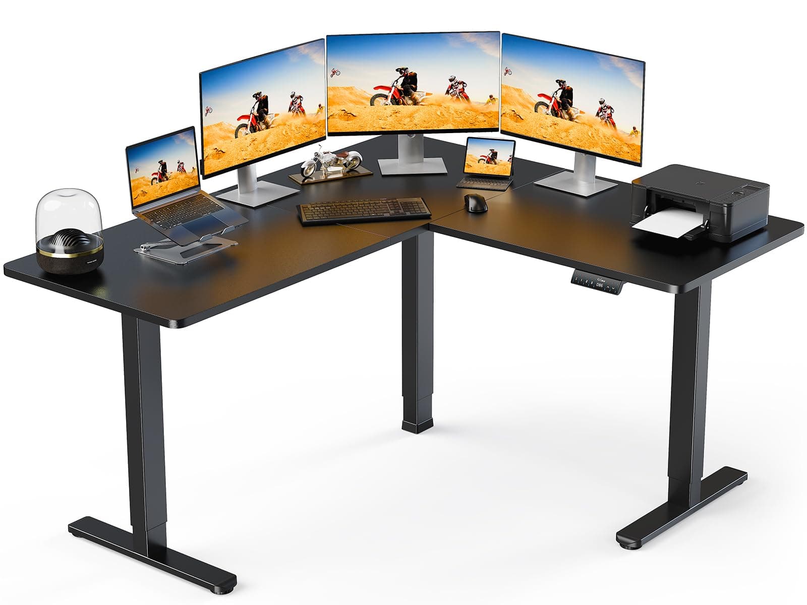 ErGear L Shaped Standing Desk, 63" x 55" Electric Height Adjustable Sit Stand up Desk, Corner Computer Table for Home Office, Interchangeable Installation of Left and Right, Black 63" x 55" Black
