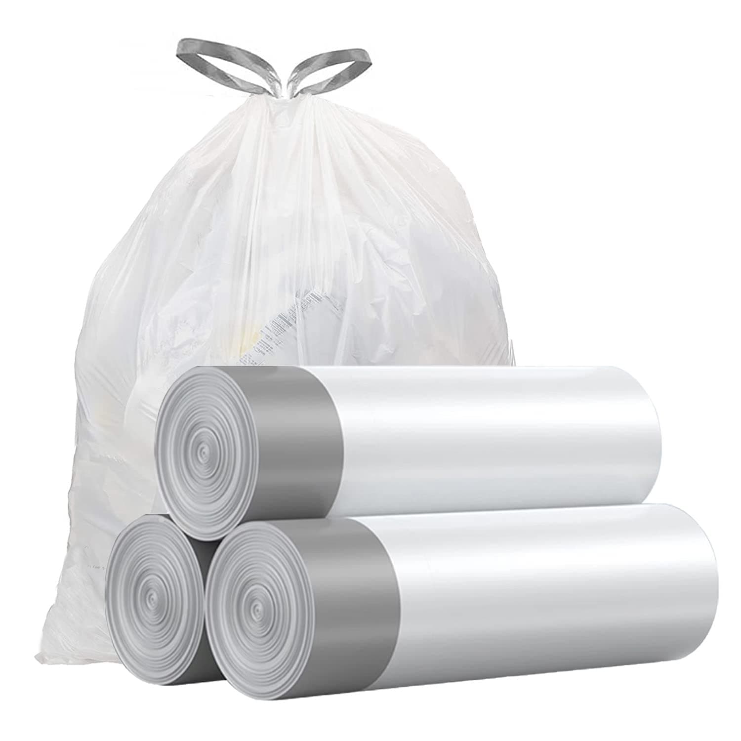 Small Trash Bags 4 Gallon - Drawstring 4 Gallon Trash Bag, Individual Unscented Small Garbage Bags, White 4 Gal Trash Can Liners Bathroom Trash Bags, 57 Count 4 GALLON 1 Count (Pack of 57)