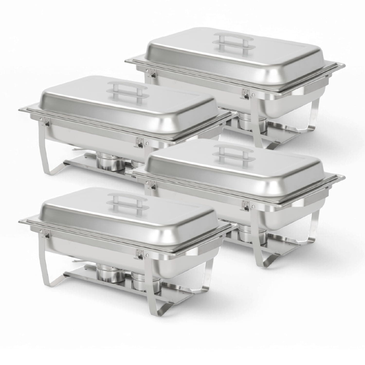 Alpha Living 4 Pack Chafing Dish Full Set – Stainless Steel Catering Chafer with Lids, Pans & Fuel Holders – Buffet Food Warmers for Parties, Events & Weddings – Alpine Gray Handles 4 Pack - Regular Edge