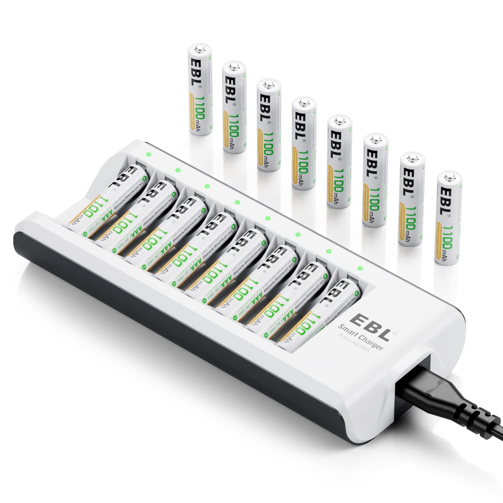 EBL Rechargeable AAA Batteries 1100mAh 1.2V NiMH Triple AAA Battery with Charger (16AAA+Charger)