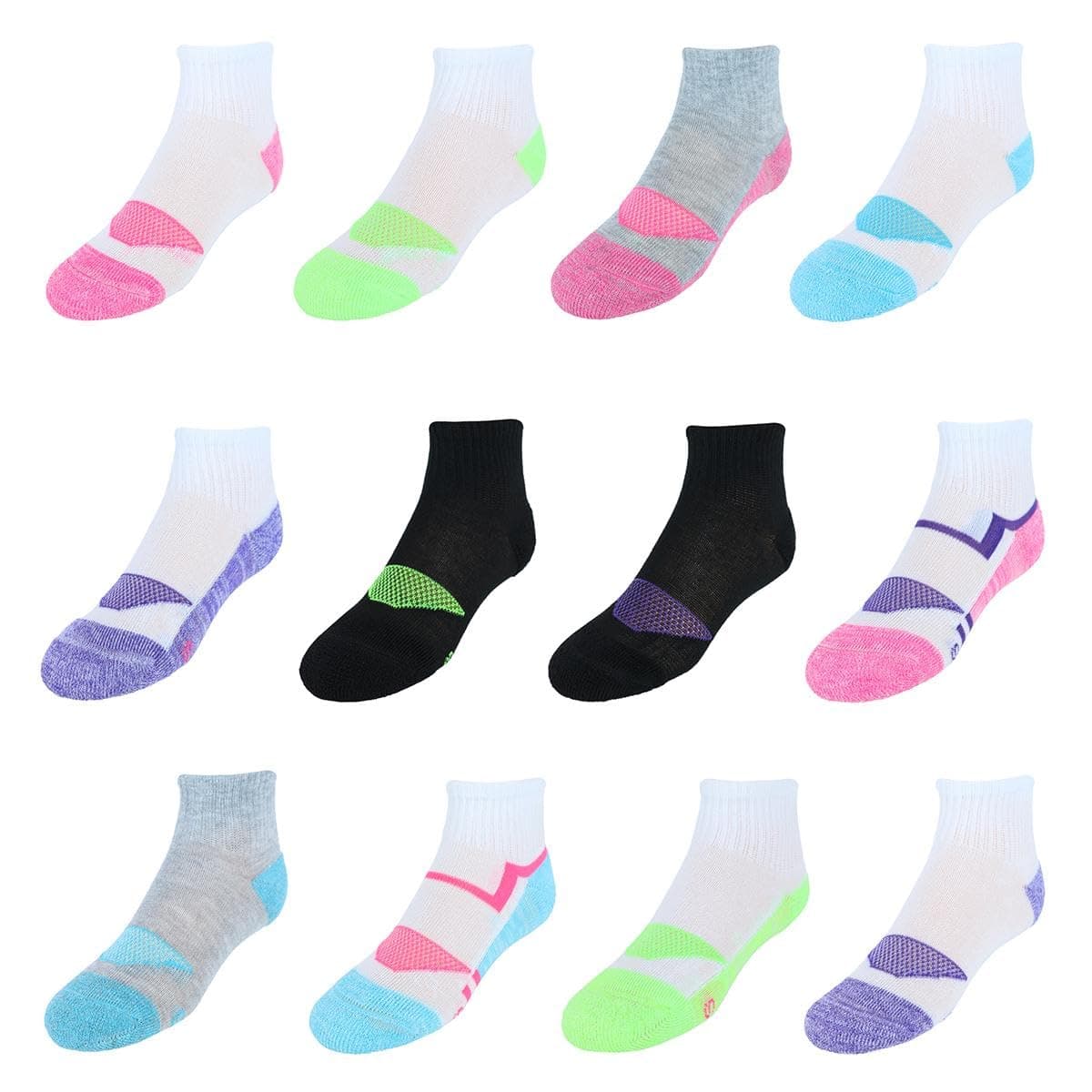 Hanes girls Hanes Girls' Cool Comfort Ankle Socks, 12-pair Pack Fashion Liner Socks Medium Ankle - Assorted