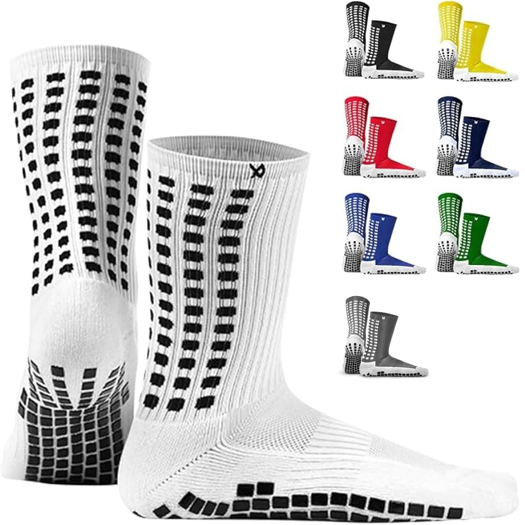 Lux Dual Grip Socks - Soccer Grip Socks for Men and Women. GripArray Performance & Comfort White Large
