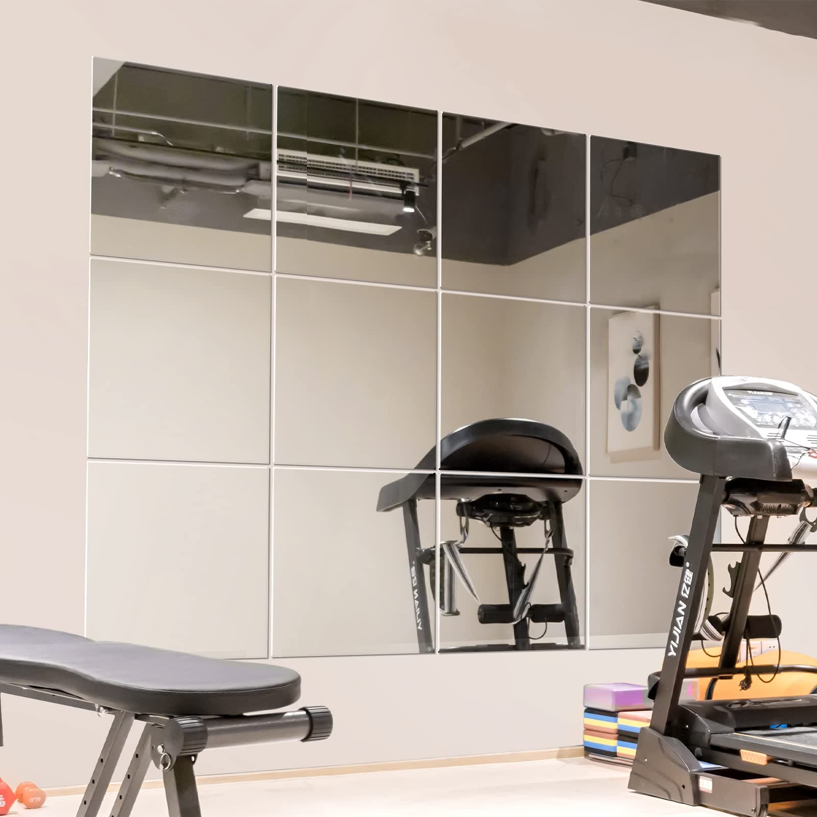 Murrey Home Wall Mirror for Home Gym Mirror, Full Length Mirrors Wall Mounted, Frameless Full Body Mirror Tiles for Wall, Door, Garage, 12" x12PCS 12"x12PCS