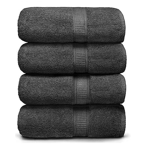Ariv Premium Bath Towels Pack of 4, 100% Cotton, Large, Super Soft, Highly Absorbent, Quick Dry, Durable, Comfortable, Great Value & Quality, Perfect for Home & Bathroom - Grey Grey 4 piece Large Bath Towels