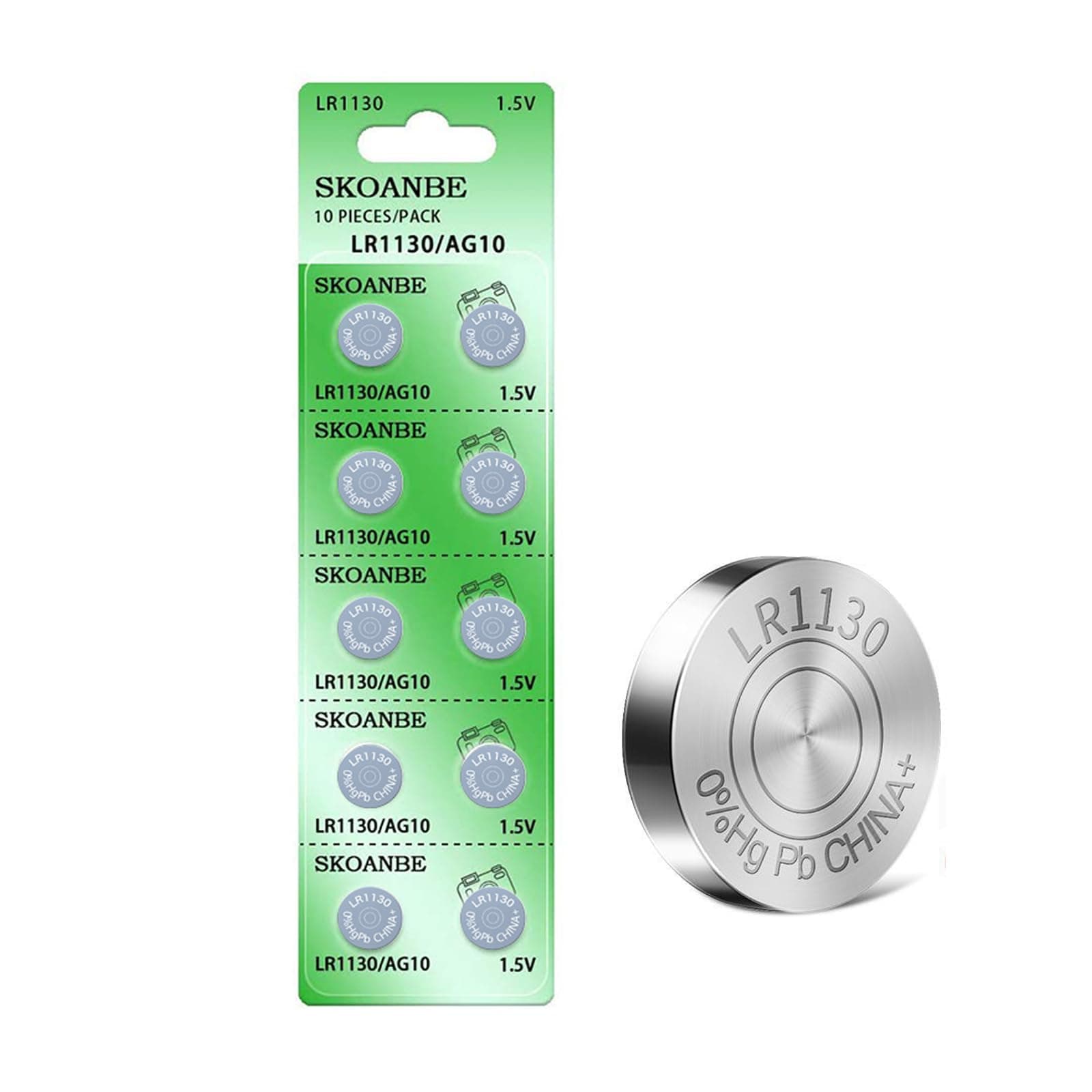SKOANBE 10PCS LR1130 AG10 SG10 389 189 1.5V Button Coin Cell Battery 10 Count (Pack of 1)