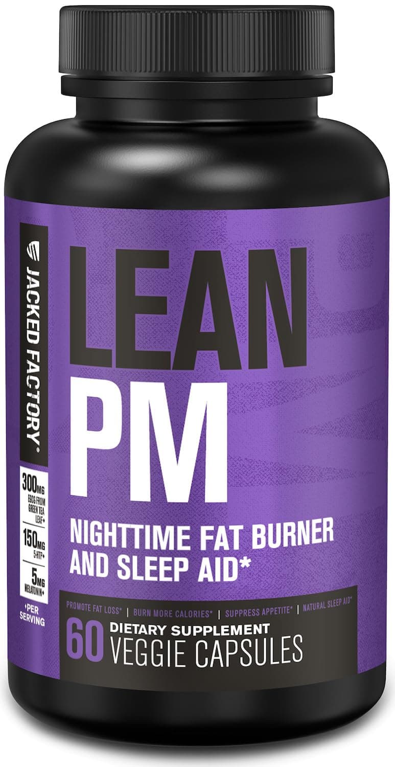 Jacked Factory Lean PM Night Time Fat Burner, Sleep Aid Supplement, & Appetite Suppressant for Men and Women - 60 Stimulant-Free Veggie Weight Loss Diet Pills 60 Count (Lean PM)