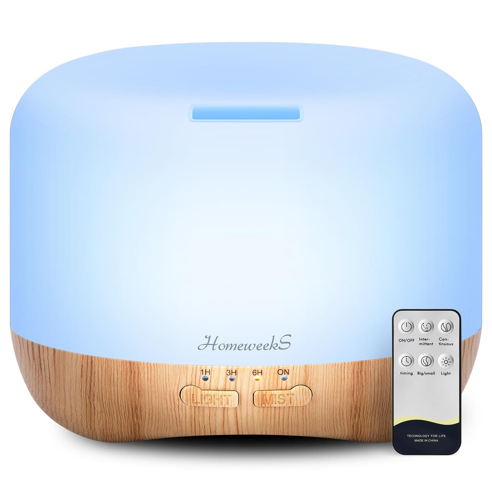 Homeweeks 300ml Essential Oil Diffuser, Quiet Aromatherapy Mist Diffusers for Essential Oils, Wood Grain, Ultrasonic, Remote Control, Timer, 7 Colors Light for Bedroom (300ml) Wood 300 ml